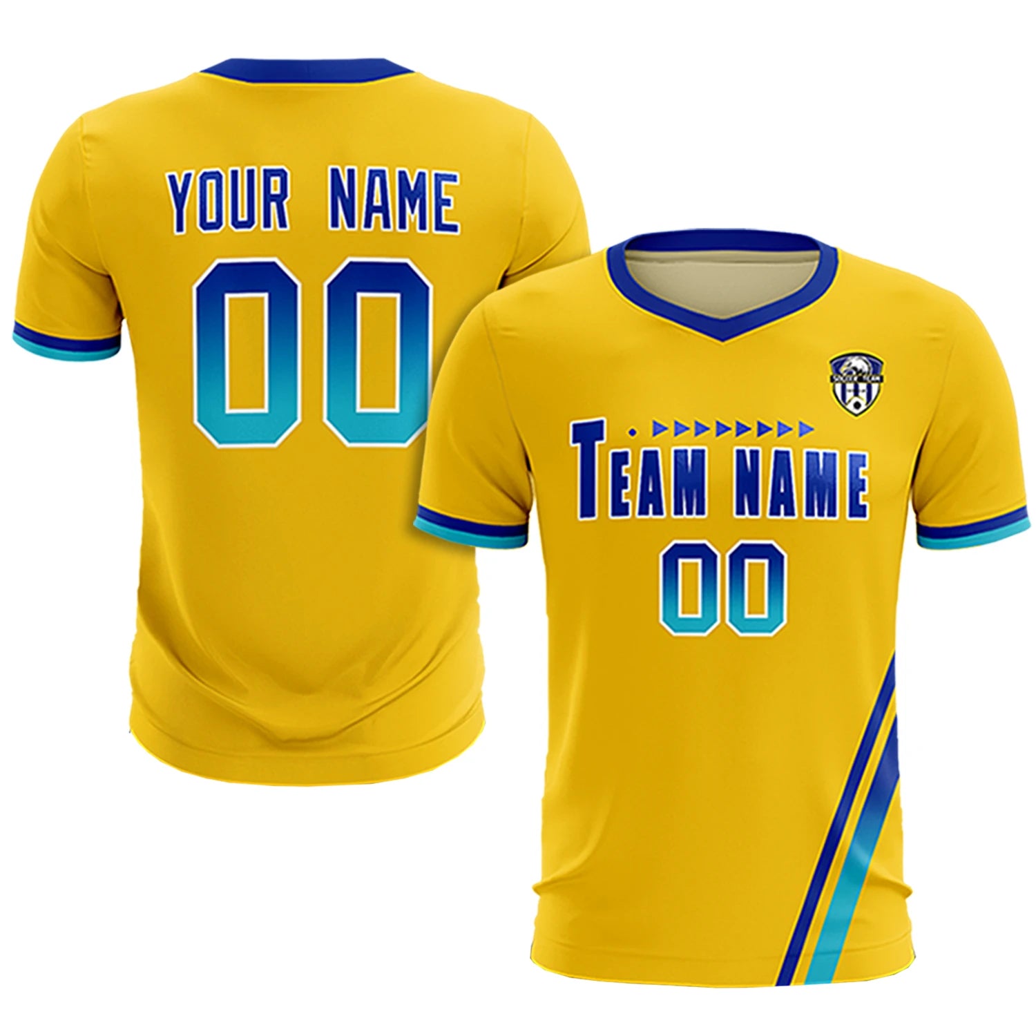 Custom Gold01 Royal Blue-Sky Blue Gradient Fashion Sportswear Soccer Sets Jersey