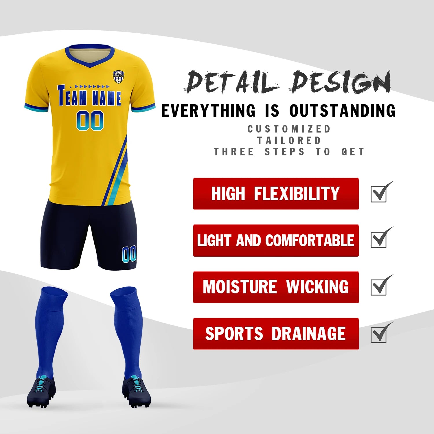 Custom Gold01 Royal Blue-Sky Blue Gradient Fashion Sportswear Soccer Sets Jersey