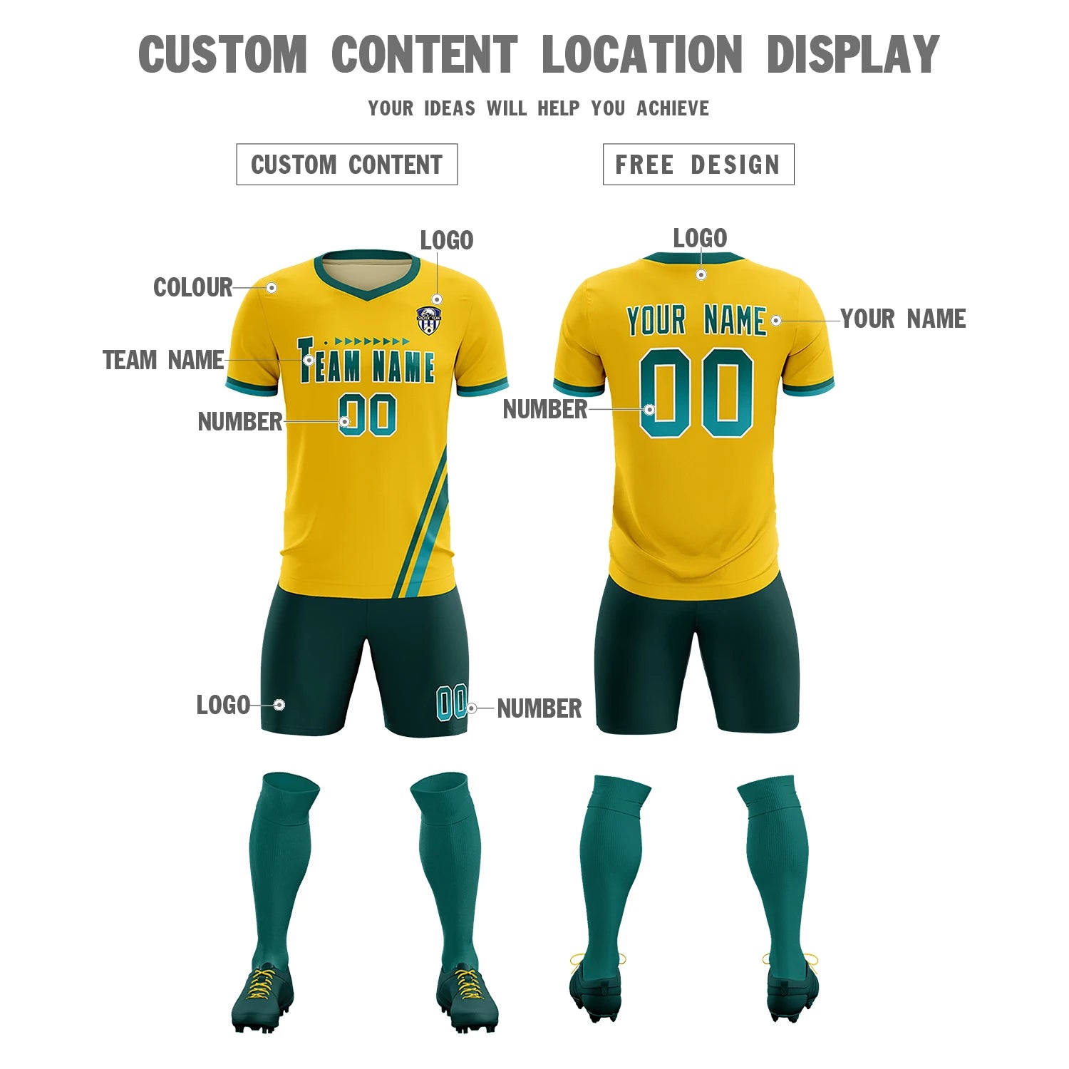 Custom Gold01 Aqua-Aqua Gradient Fashion Sportswear Soccer Sets Jersey