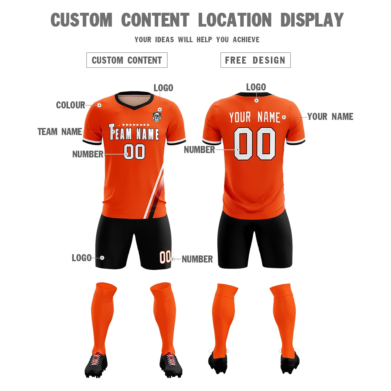 Custom Orange White-Red Gradient Fashion Sportswear Soccer Sets Jersey