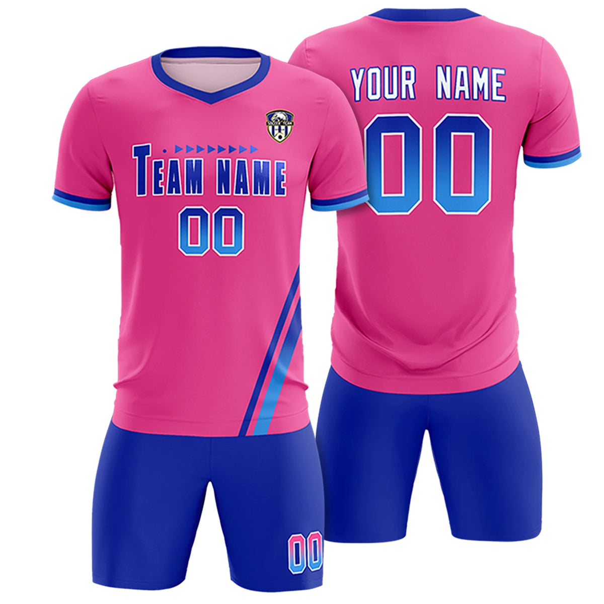 Custom Pink Royal Blue-Powder Blue Gradient Fashion Sportswear Soccer Sets Jersey