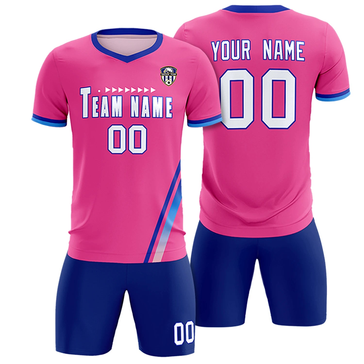 Custom Pink Royal Blue-Powder Blue Gradient Fashion Sportswear Soccer Sets Jersey