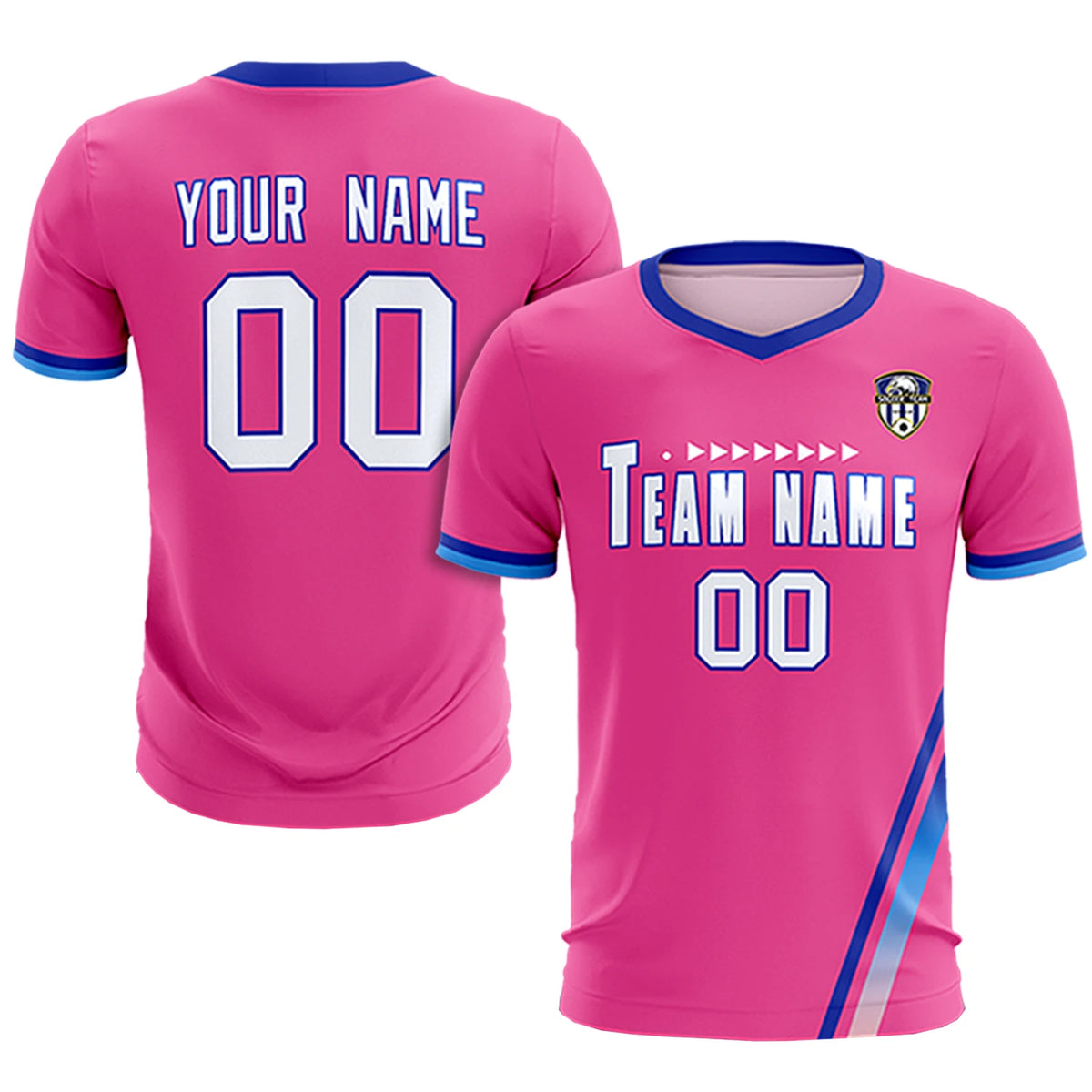Custom Pink Royal Blue-Powder Blue Gradient Fashion Sportswear Soccer Sets Jersey
