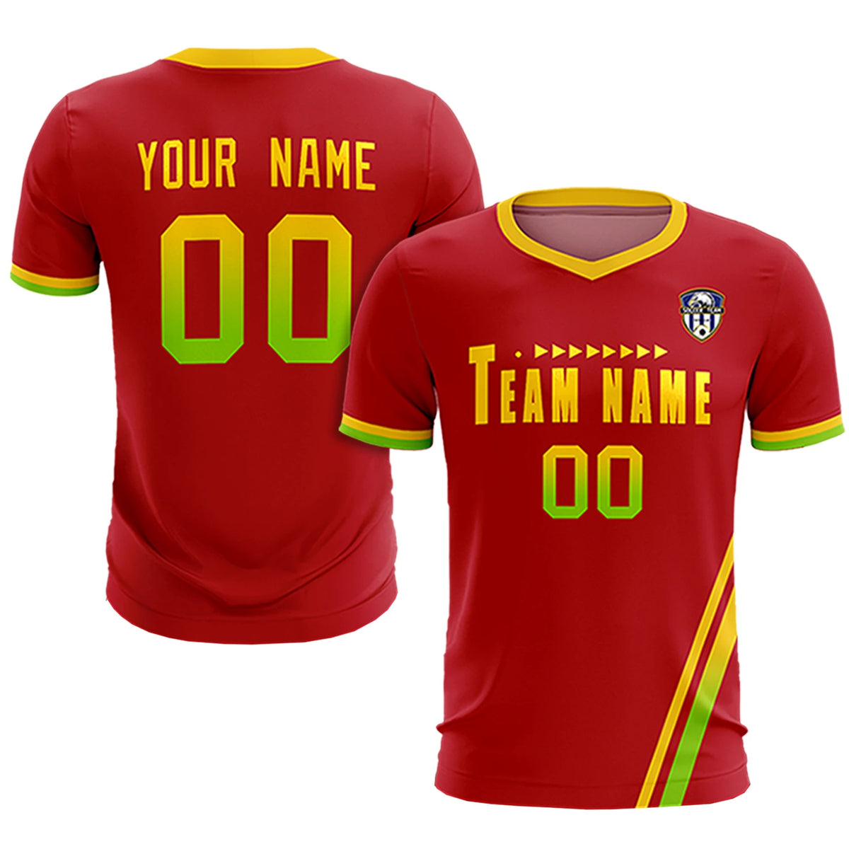 Custom Red Gold01-Neon Green Gradient Fashion Sportswear Soccer Sets Jersey