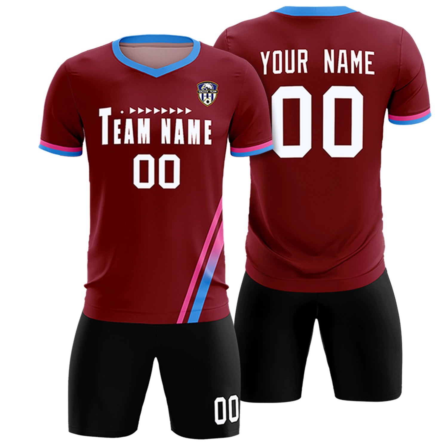 Custom Crimson Pink-Powder Blue Gradient Fashion Sportswear Soccer Sets Jersey