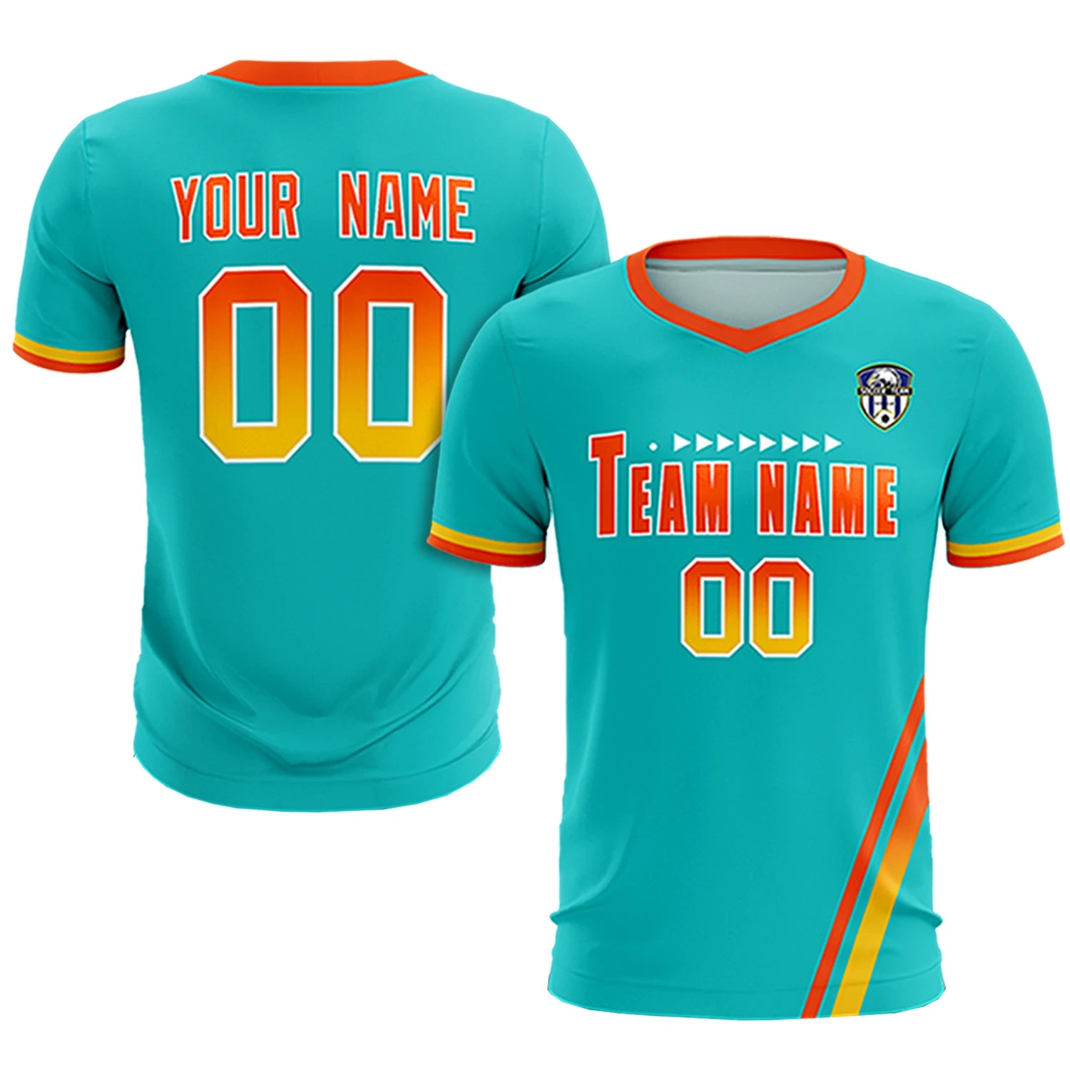 Custom Aqua Orange-Gold01 Gradient Fashion Sportswear Soccer Sets Jersey