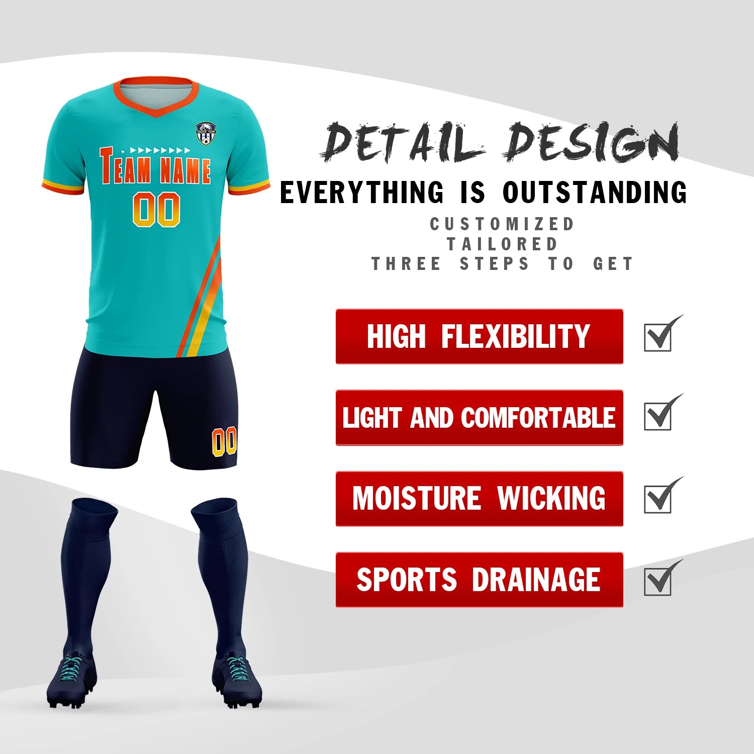 Custom Aqua Orange-Gold01 Gradient Fashion Sportswear Soccer Sets Jersey