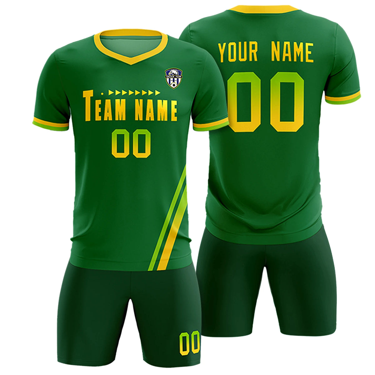 Custom Kelly Green Neon Green-Gold01 Gradient Fashion Sportswear Soccer Sets Jersey