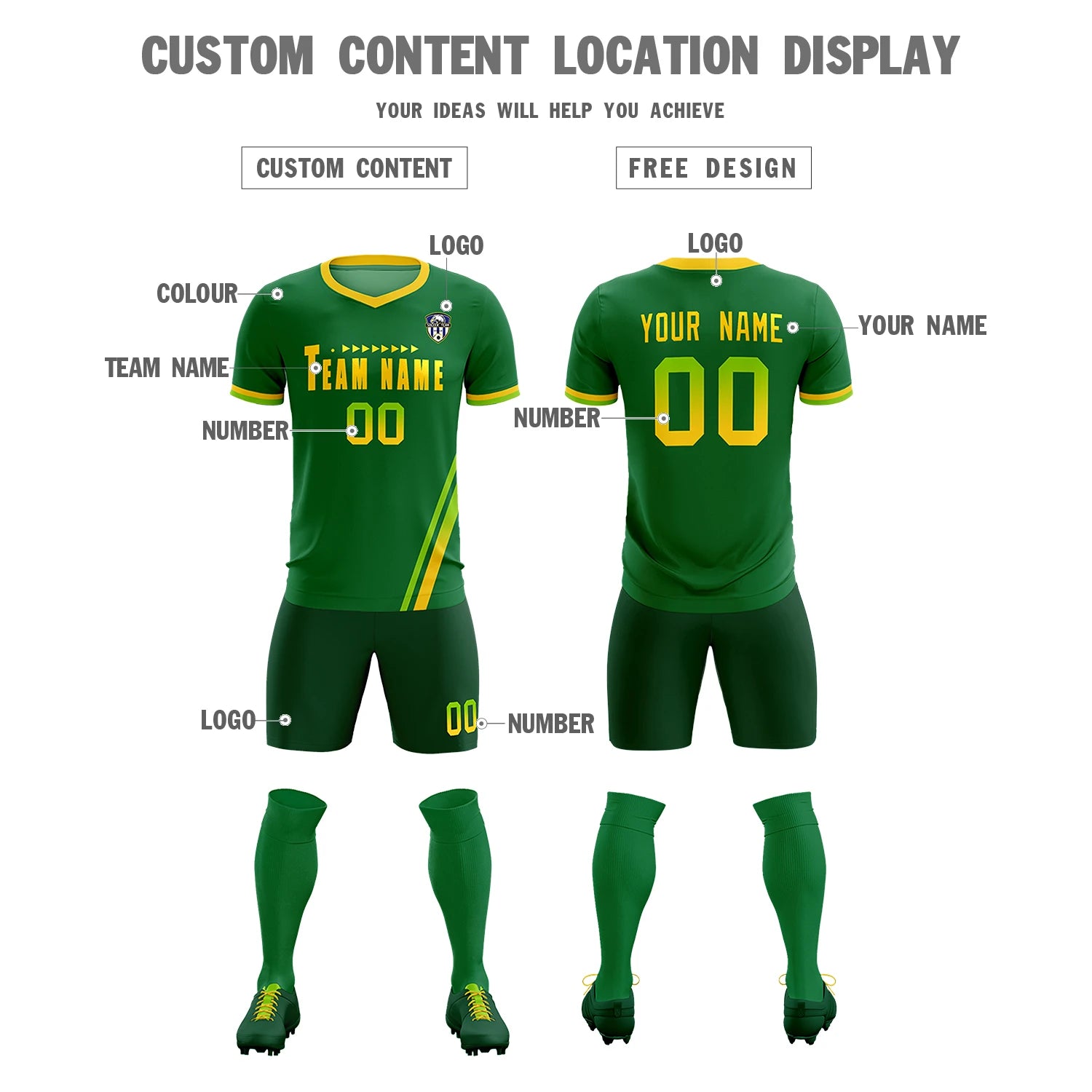 Custom Kelly Green Neon Green-Gold01 Gradient Fashion Sportswear Soccer Sets Jersey
