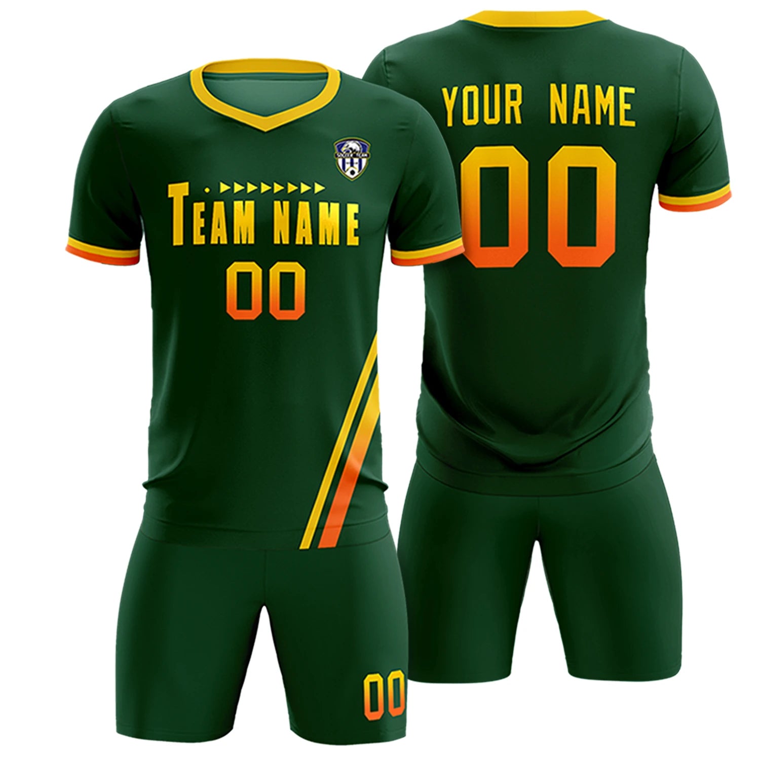 Custom Green Gold01-Orange Gradient Fashion Sportswear Soccer Sets Jersey