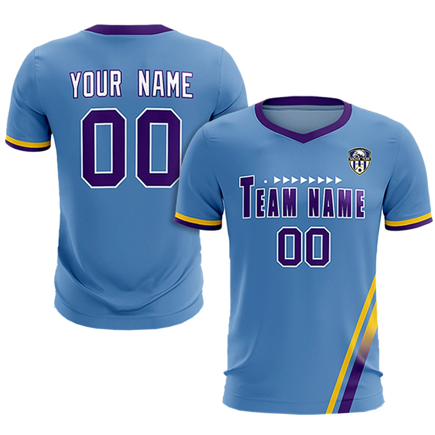 Custom Light Blue Gold01-Purple Gradient Fashion Sportswear Soccer Sets Jersey