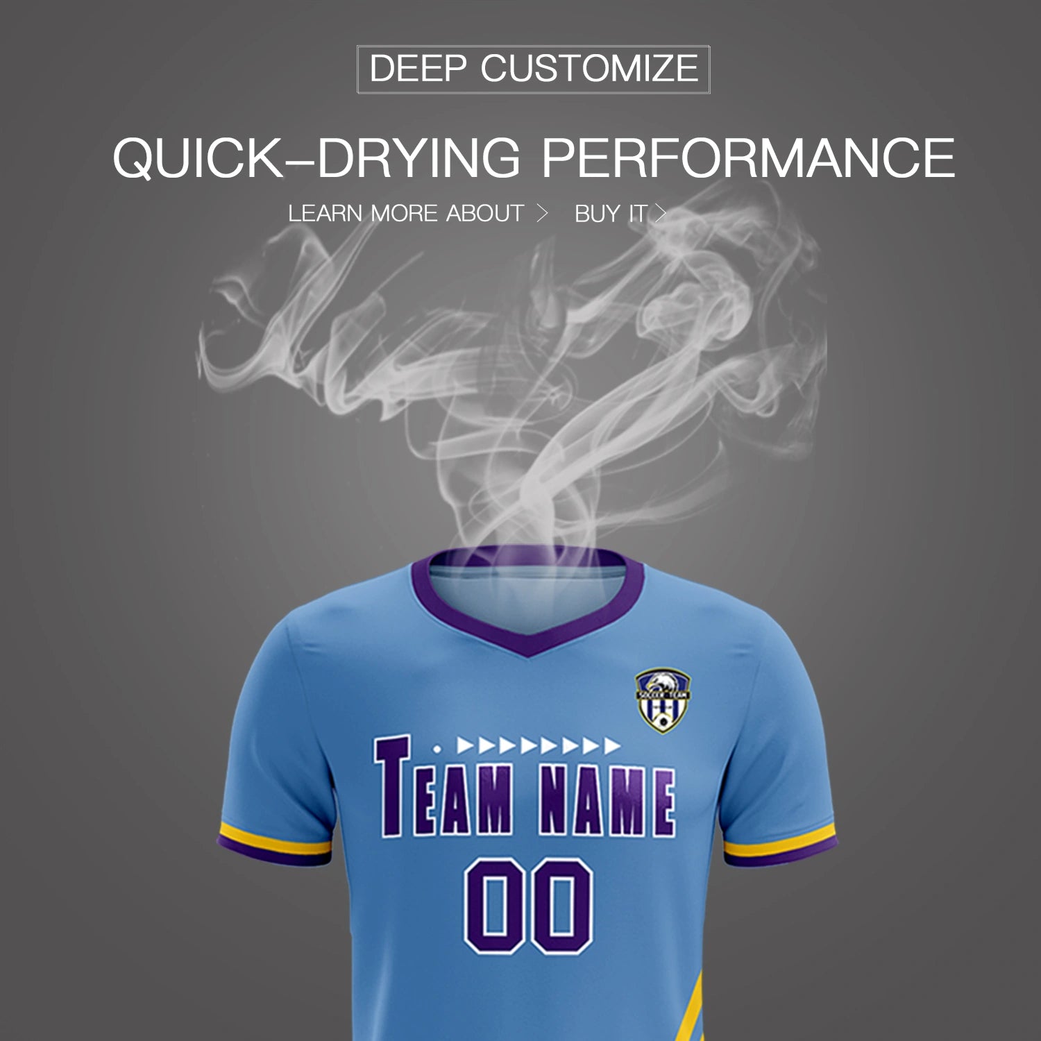 Custom Light Blue Gold01-Purple Gradient Fashion Sportswear Soccer Sets Jersey