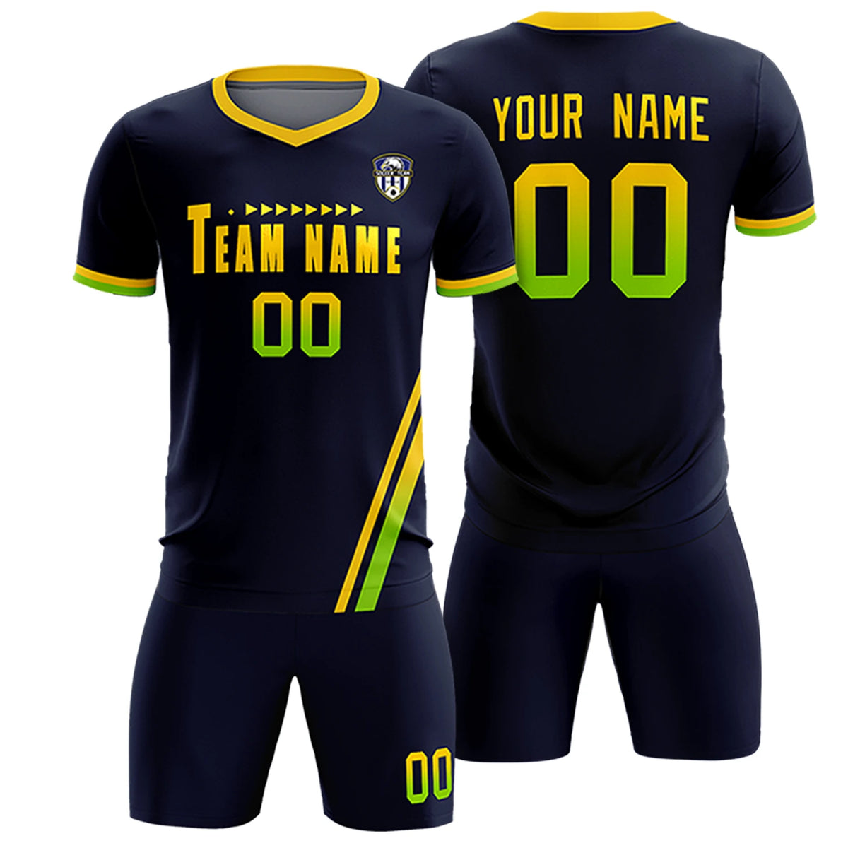 Custom Navy Gold01-Neon Green Gradient Fashion Sportswear Soccer Sets Jersey