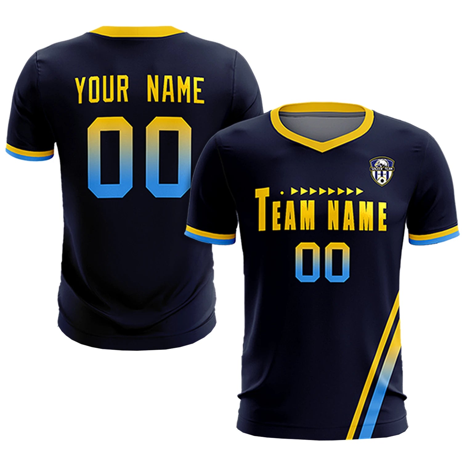Custom Navy Gold01-Powder Blue Gradient Fashion Sportswear Soccer Sets Jersey