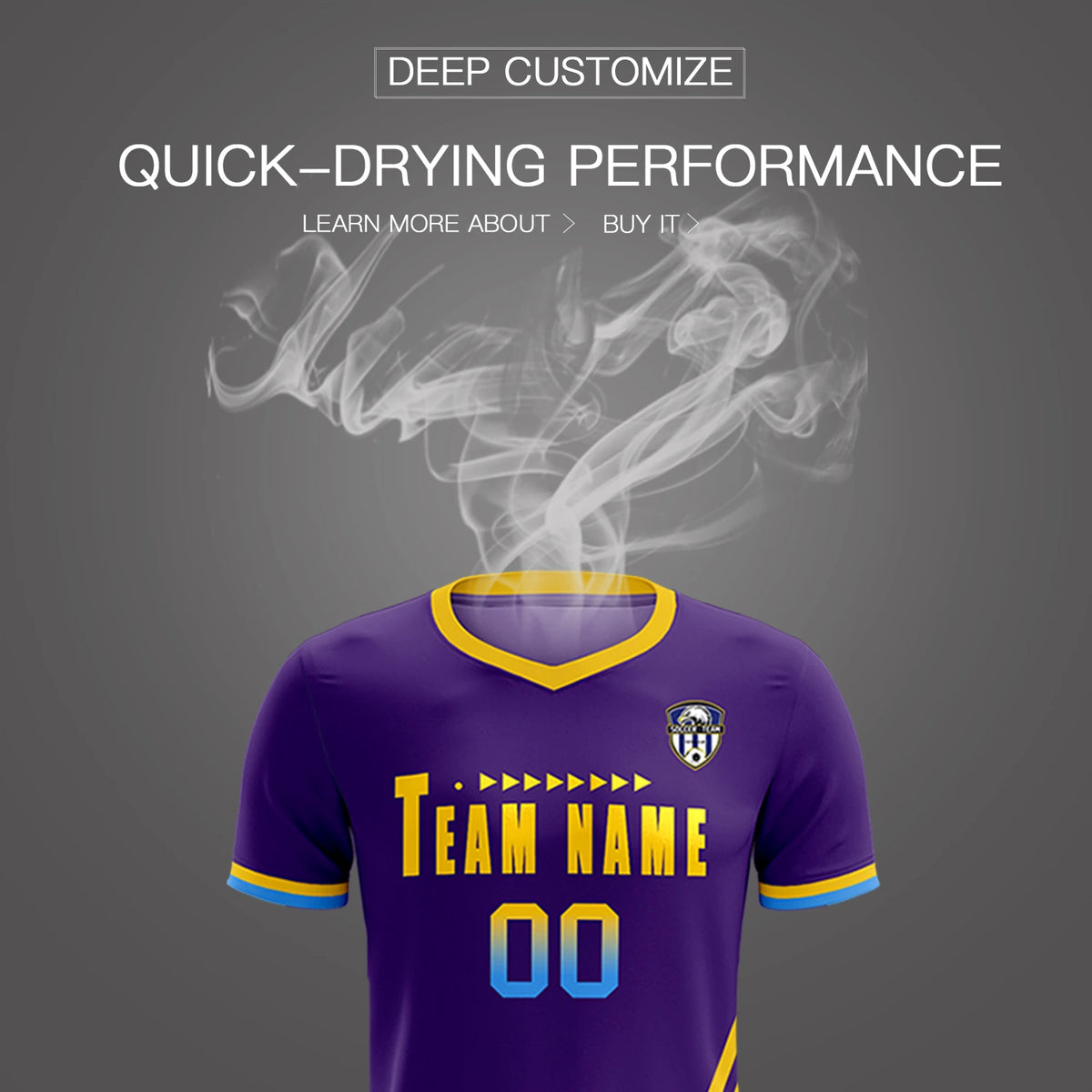 Custom Purple Gold01-Powder Blue Gradient Fashion Sportswear Soccer Sets Jersey
