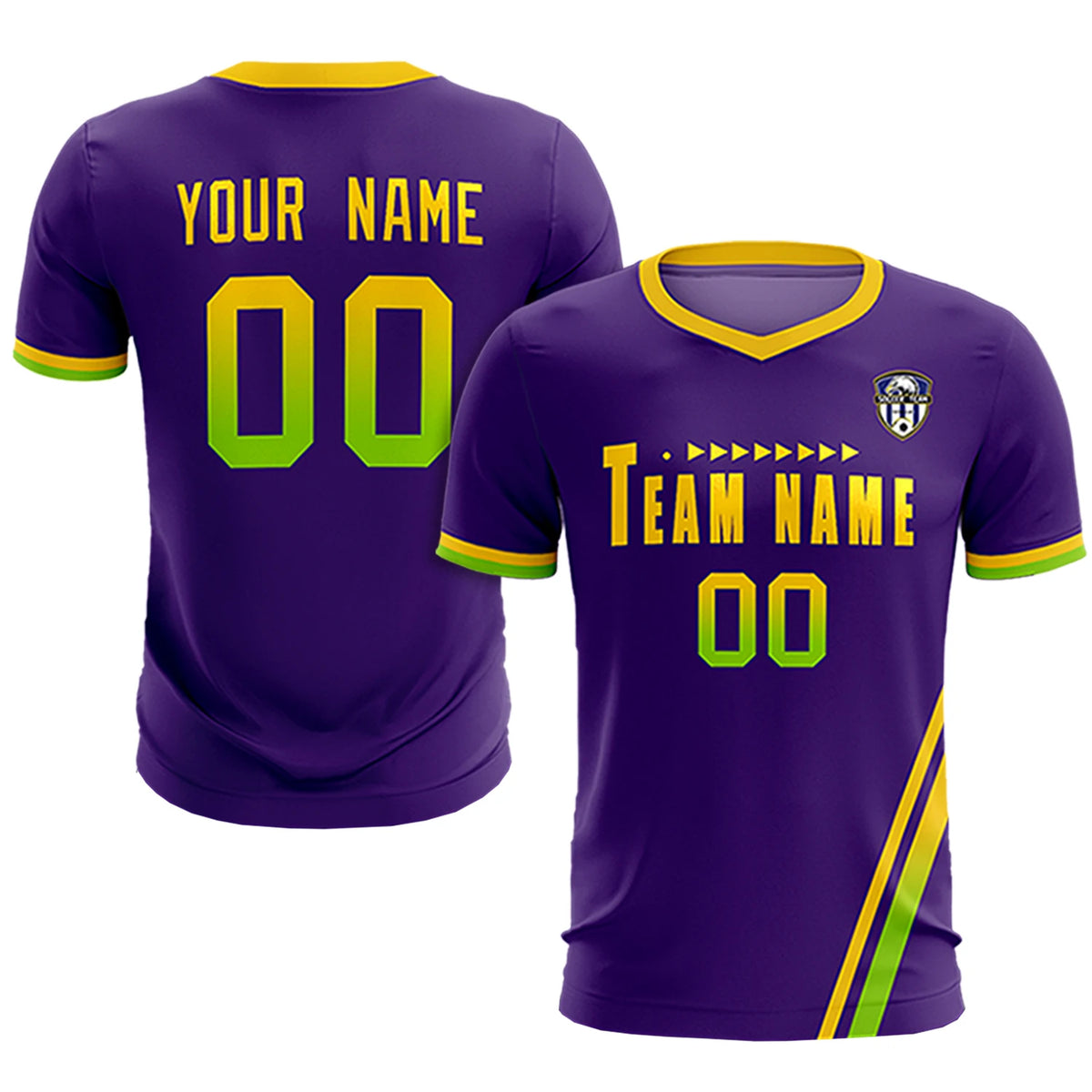 Custom Purple Gold01-Neon Green Gradient Fashion Sportswear Soccer Sets Jersey