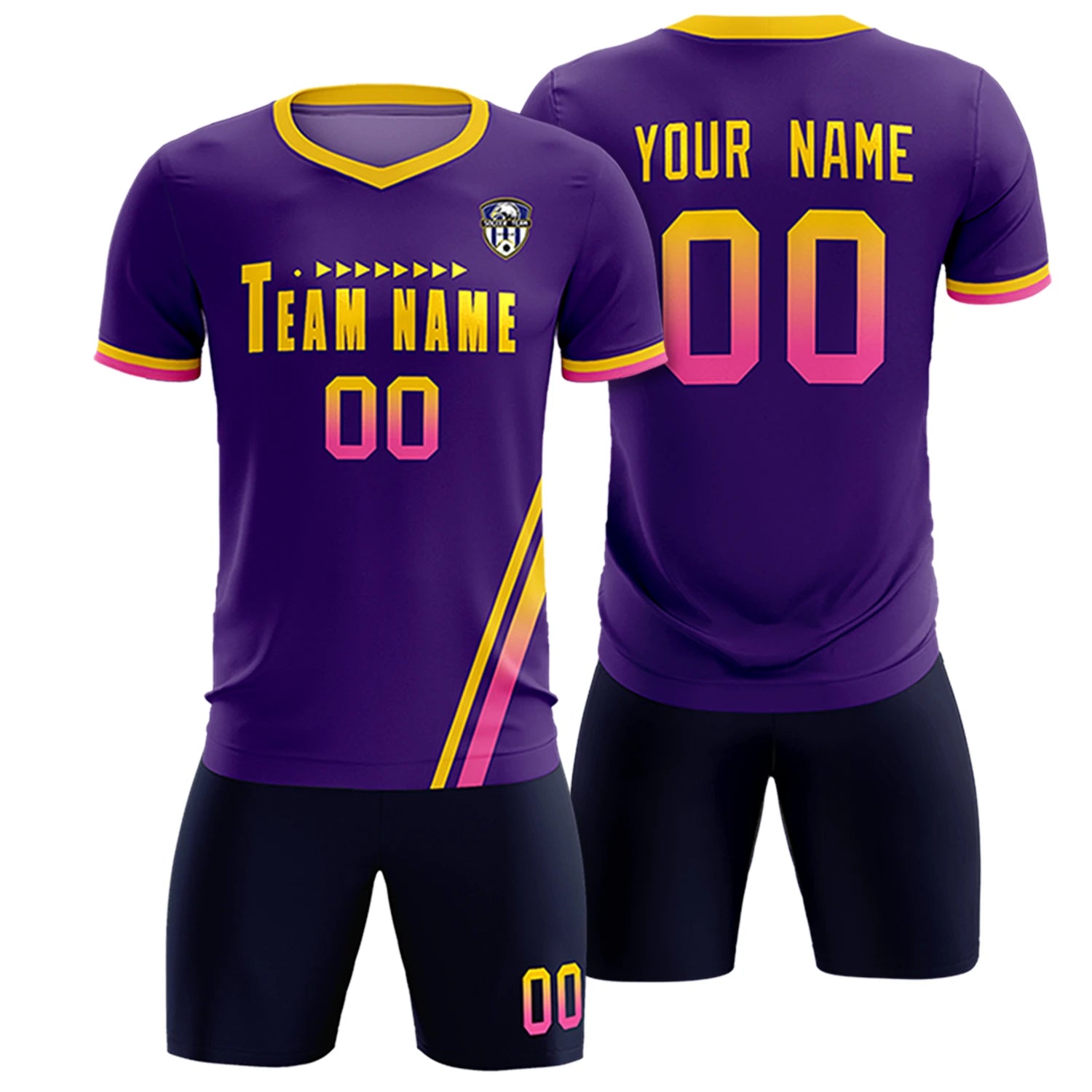 Custom Purple Gold01-Pink Gradient Fashion Sportswear Soccer Sets Jersey