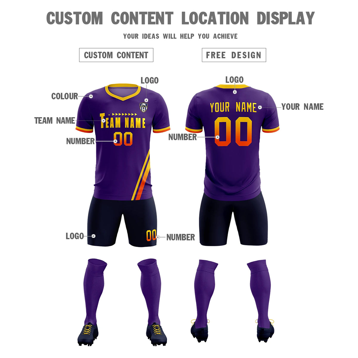 Custom Purple Gold01-Orange Gradient Fashion Sportswear Soccer Sets Jersey