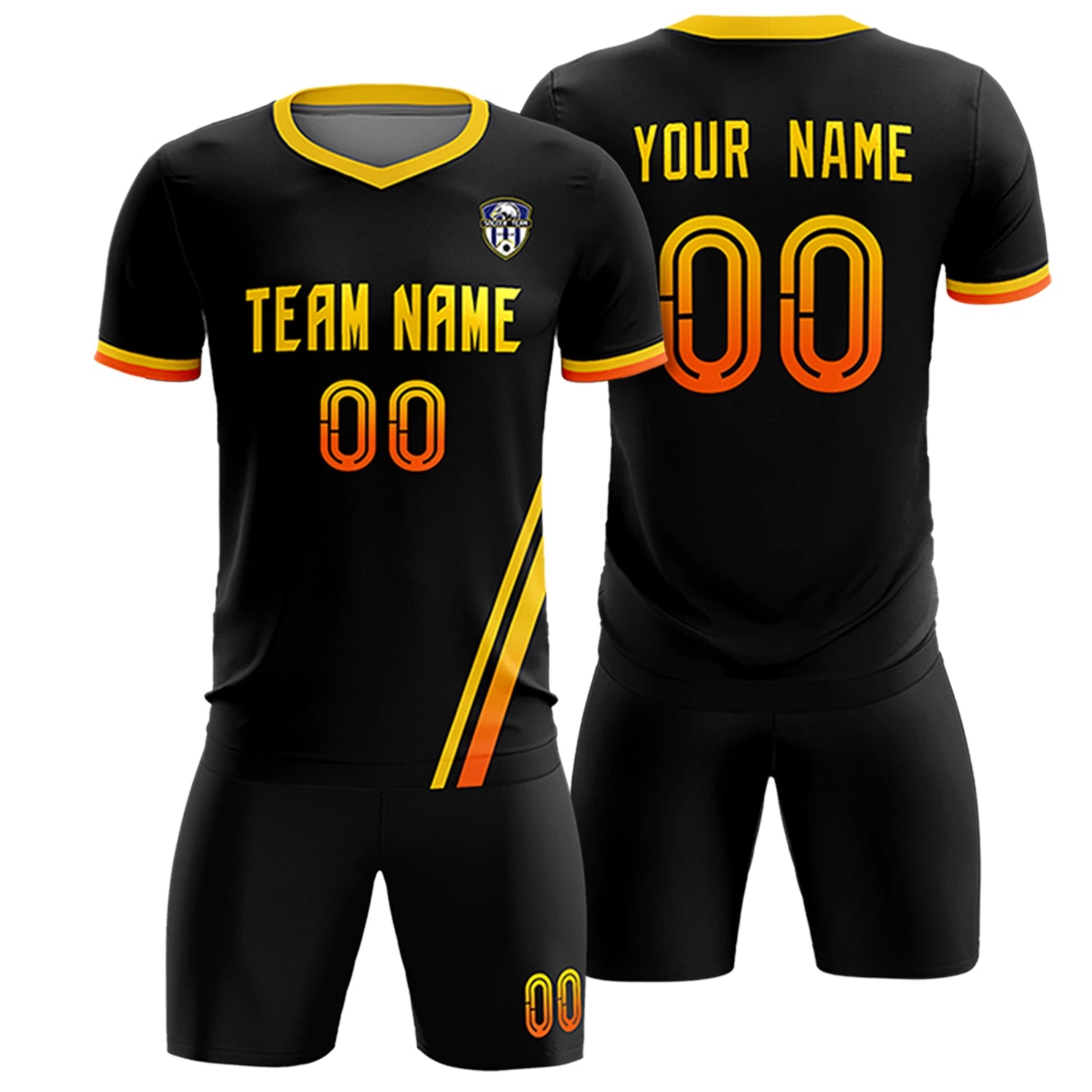 Custom Black Gold01-Orange Gradient Fashion Sportswear Soccer Sets Jersey