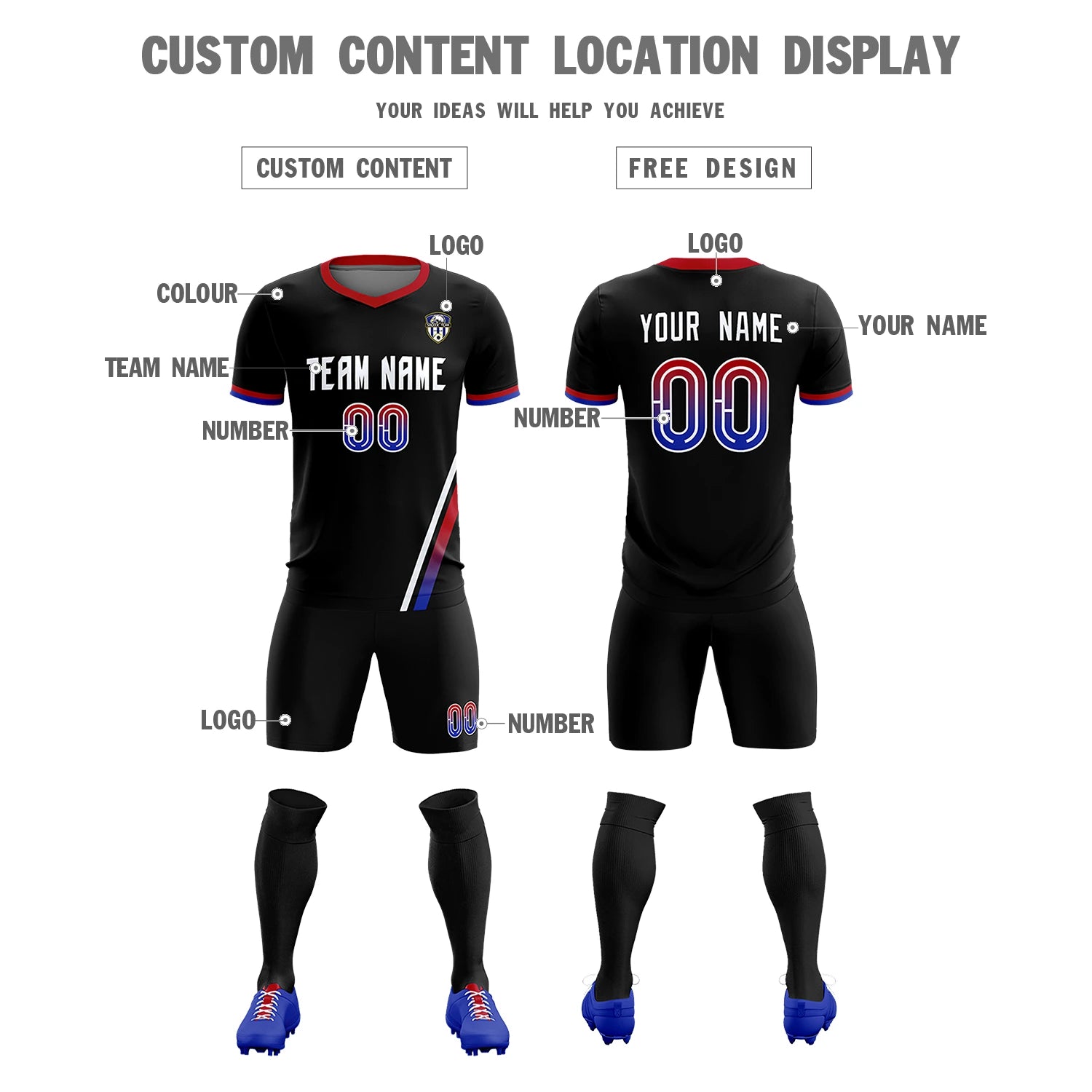 Custom Black White-Red Gradient Fashion Sportswear Soccer Sets Jersey