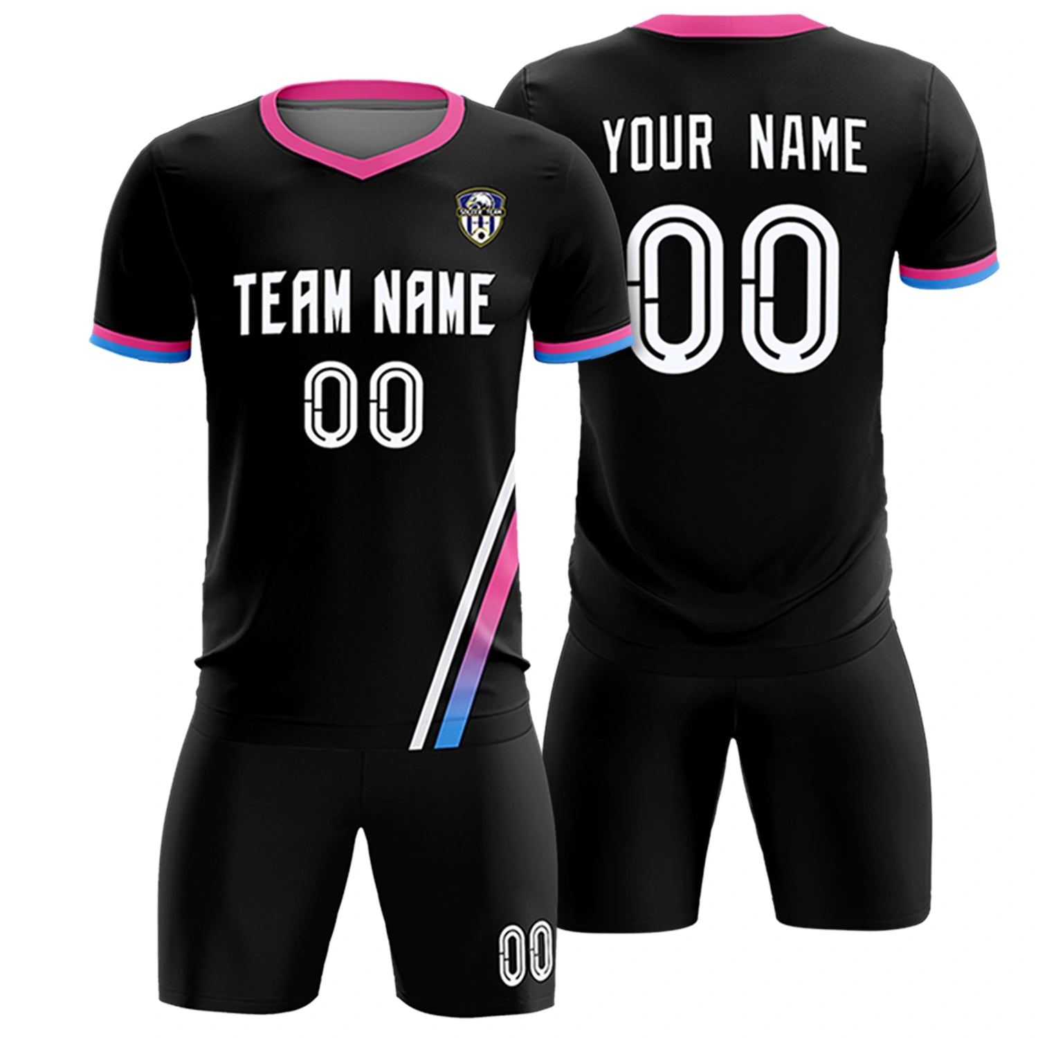 Custom Black White-Pink Gradient Fashion Sportswear Soccer Sets Jersey