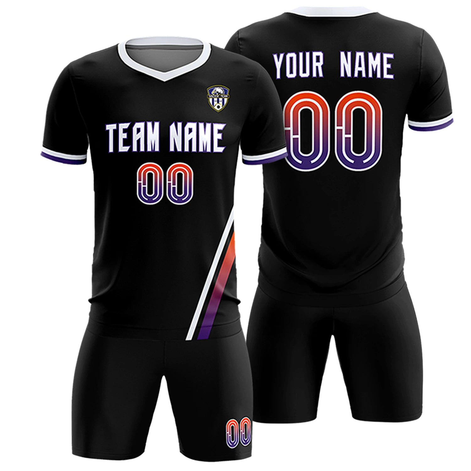 Custom Black White-Orange Gradient Fashion Sportswear Soccer Sets Jersey