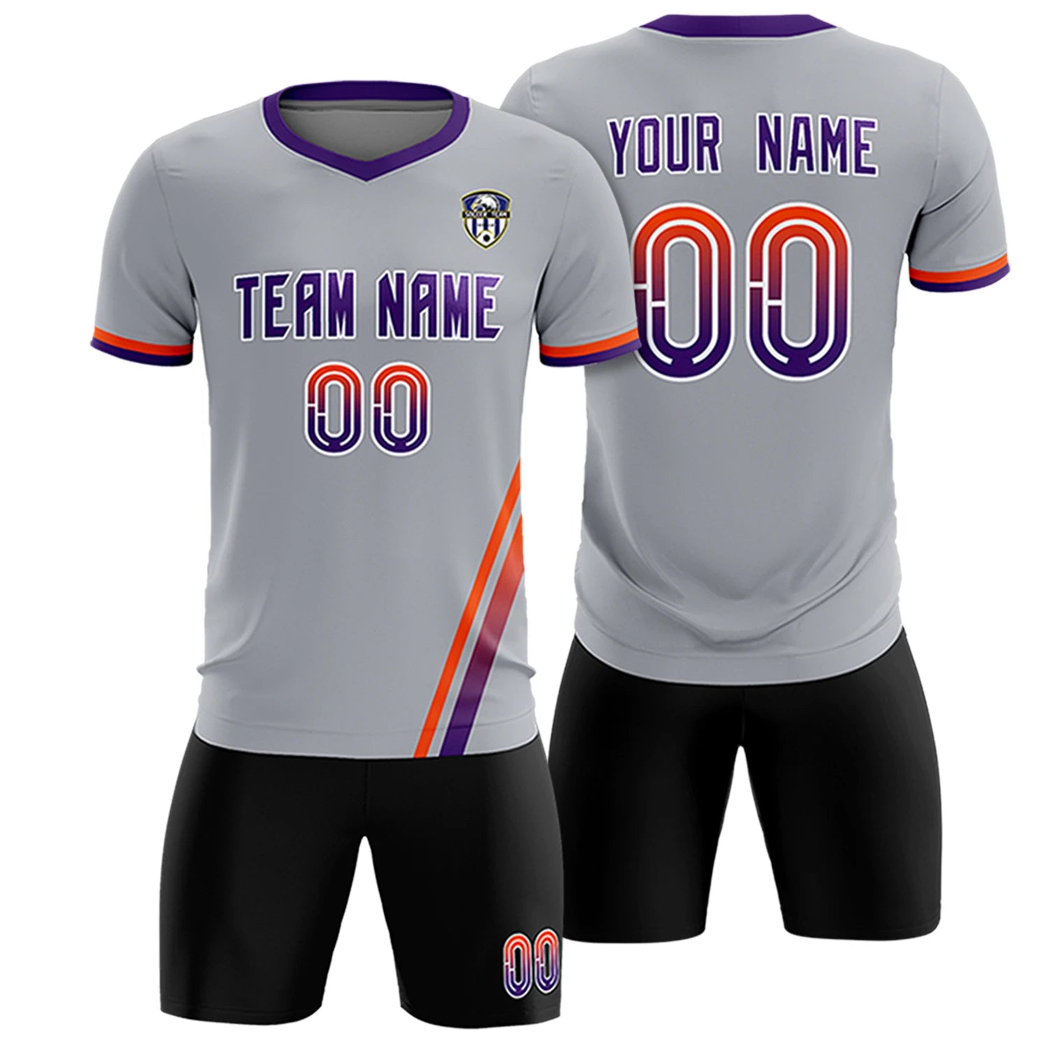 Custom Gray Orange-Purple Gradient Fashion Sportswear Soccer Sets Jersey