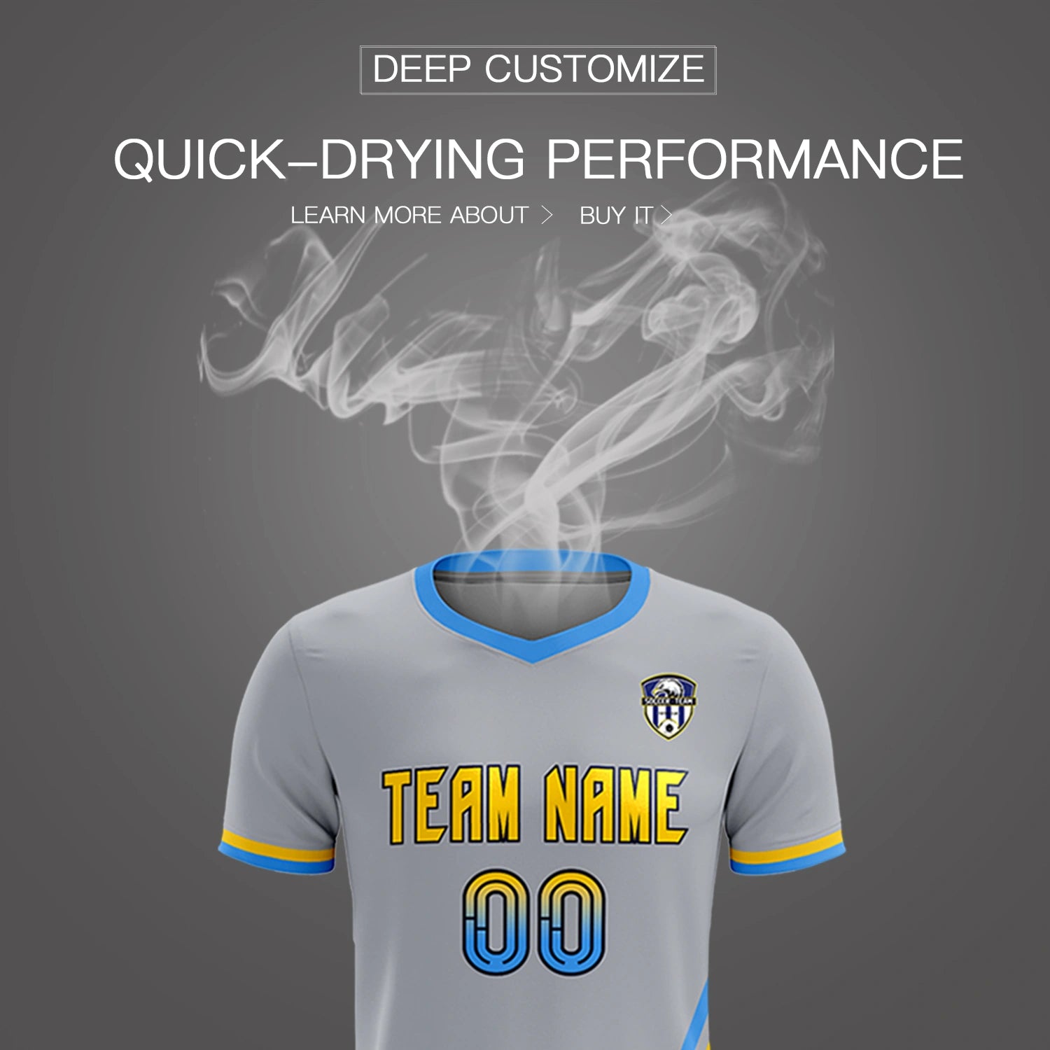 Custom Gray Powder Blue-Gold01 Gradient Fashion Sportswear Soccer Sets Jersey