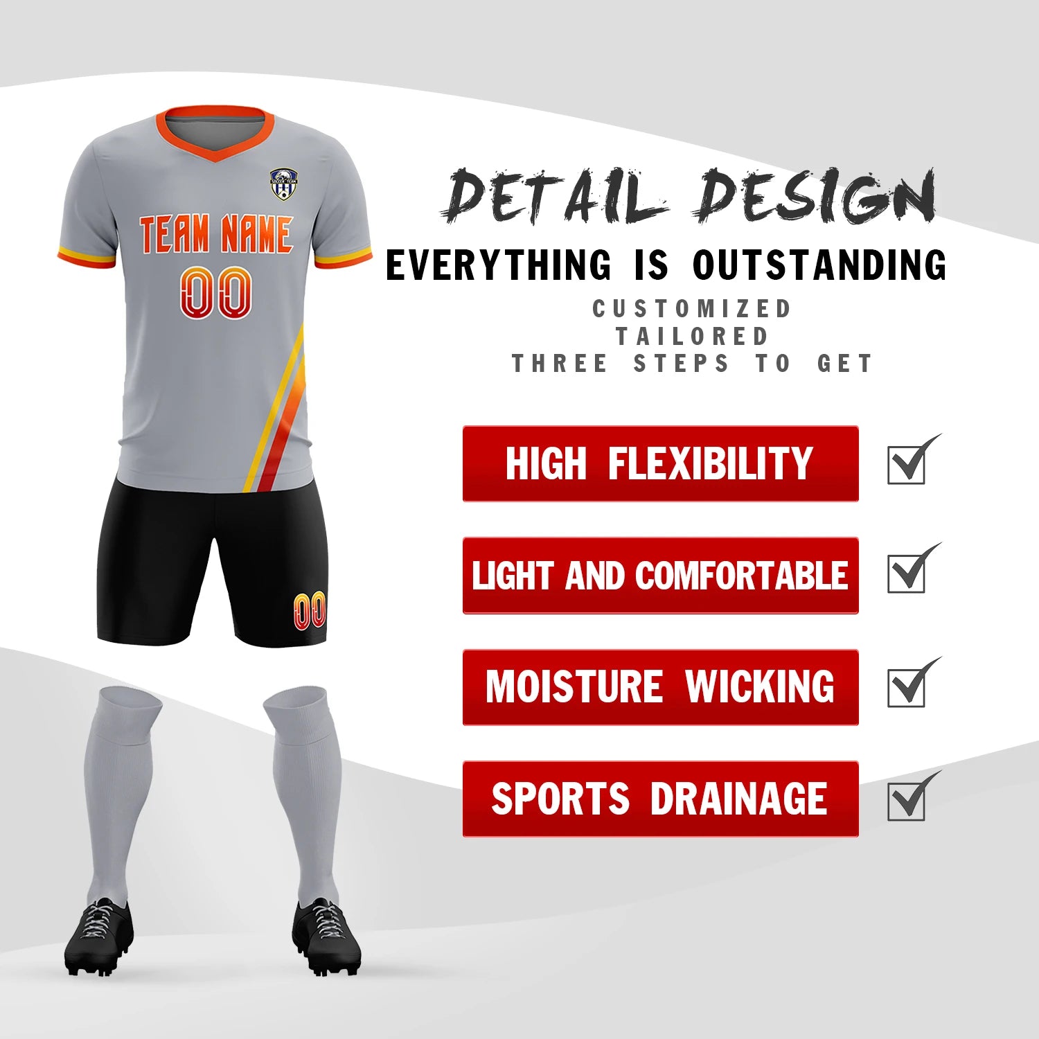 Custom Gray Gold01-Orange Gradient Fashion Sportswear Soccer Sets Jersey