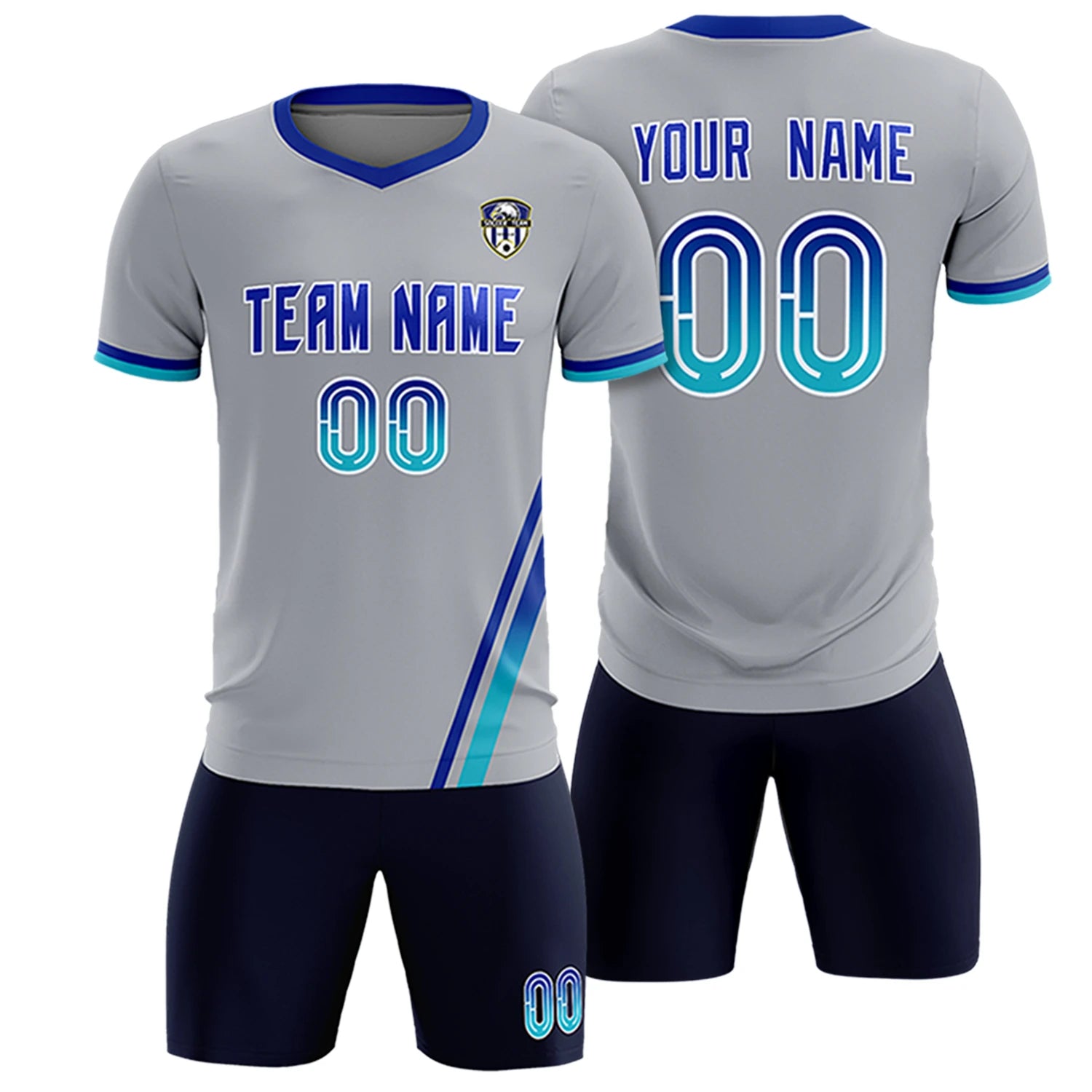 Custom Gray Royal Blue-Sky Blue Gradient Fashion Sportswear Soccer Sets Jersey