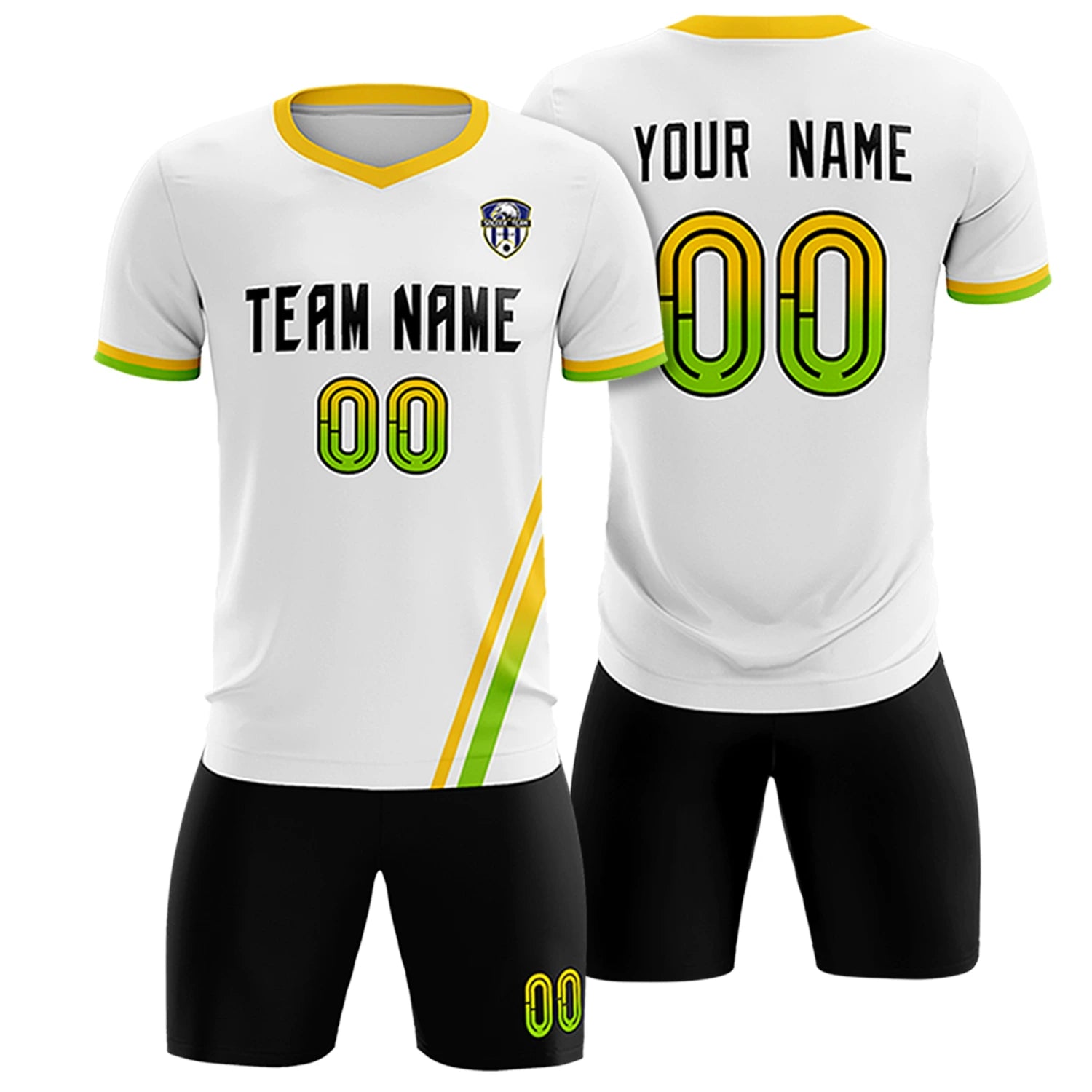 Custom White Gold01-Neon Green Gradient Fashion Sportswear Soccer Sets Jersey