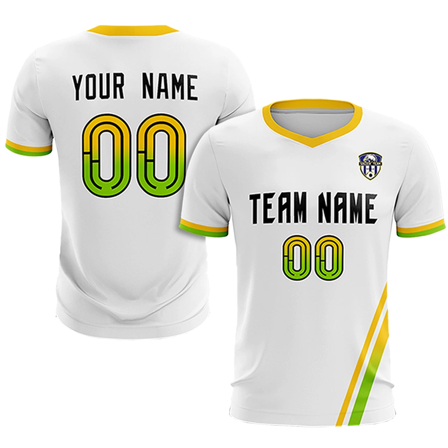Custom White Gold01-Neon Green Gradient Fashion Sportswear Soccer Sets Jersey