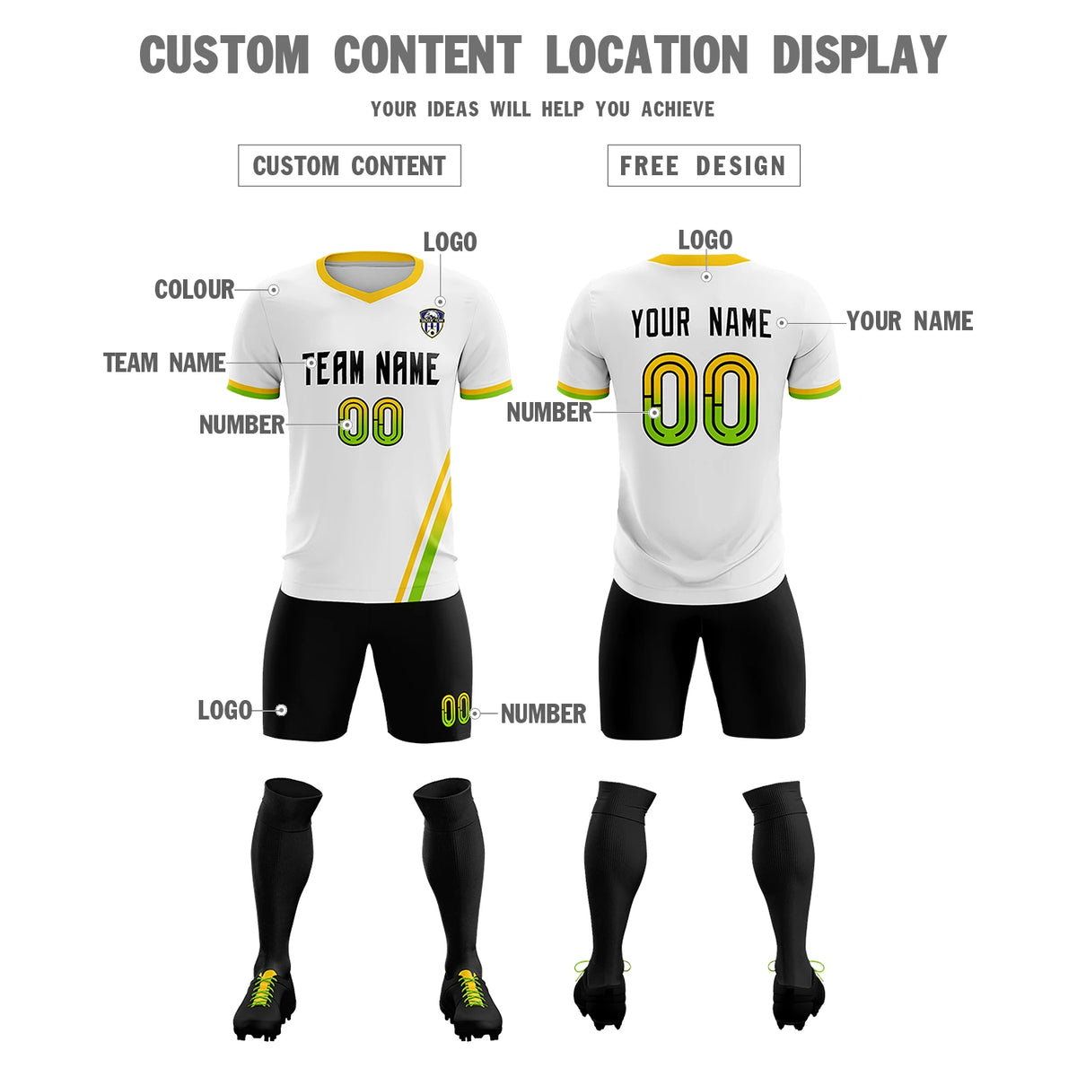 Custom White Gold01-Neon Green Gradient Fashion Sportswear Soccer Sets Jersey