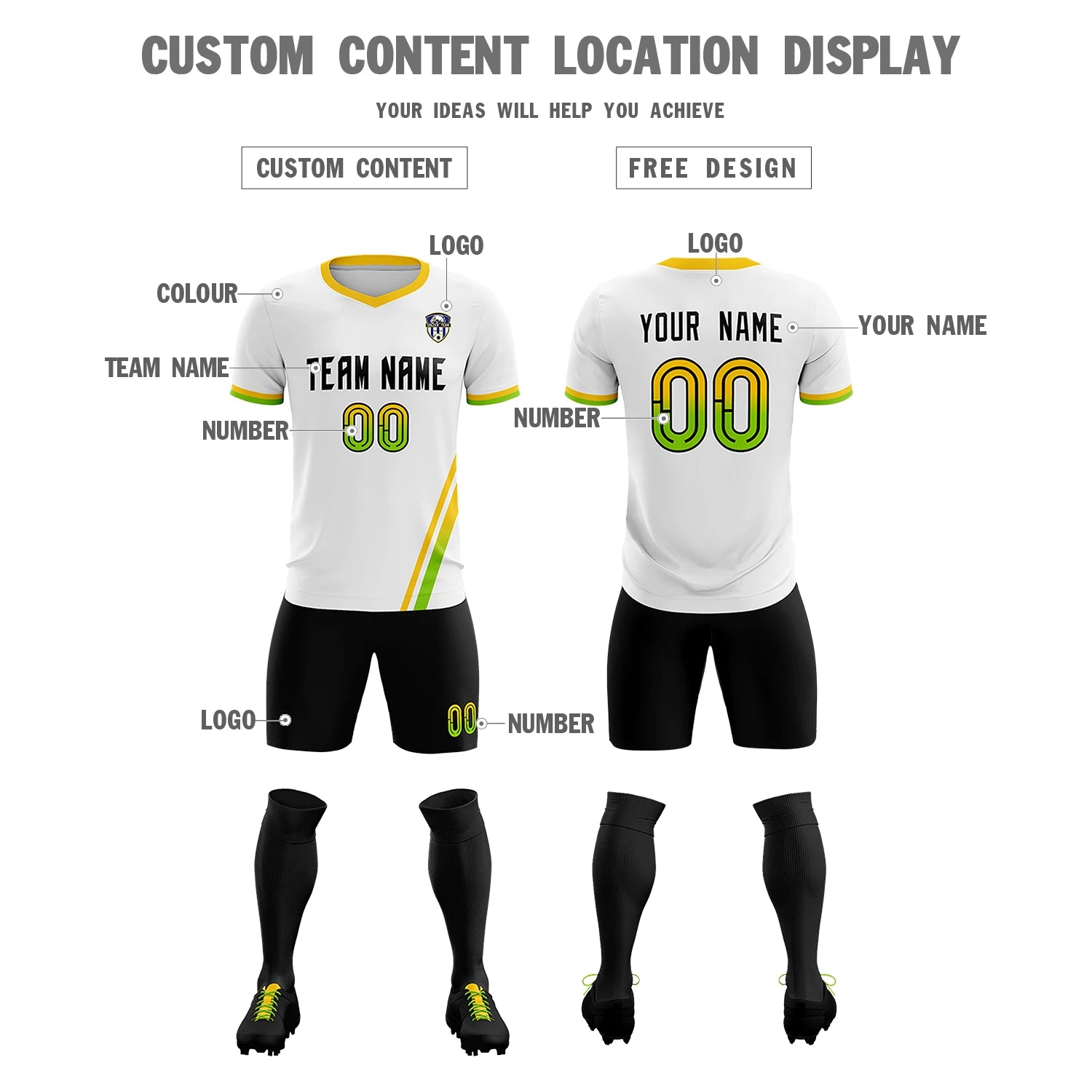 Custom White Gold01-Neon Green Gradient Fashion Sportswear Soccer Sets Jersey