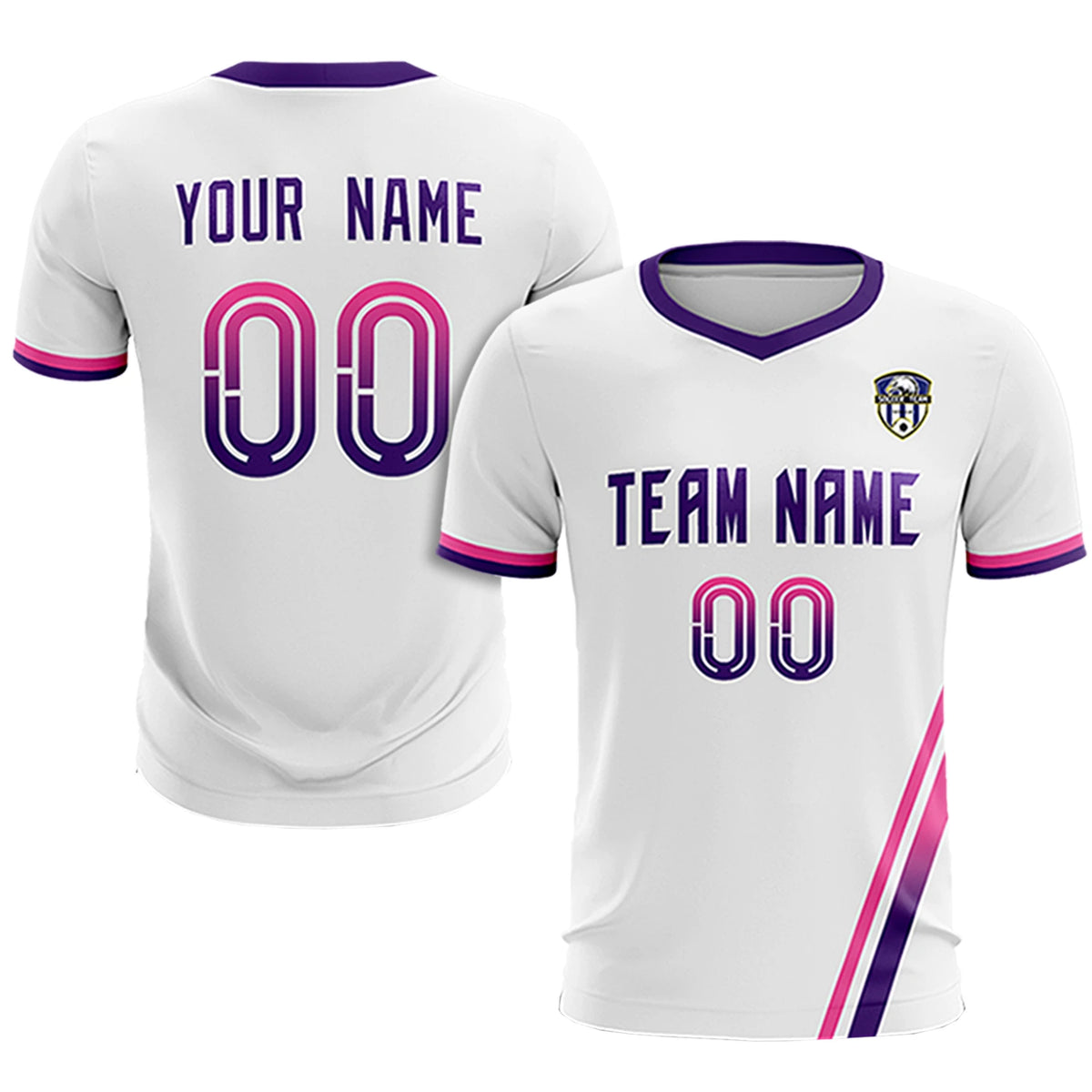 Custom White Pink-Purple Gradient Fashion Sportswear Soccer Sets Jersey