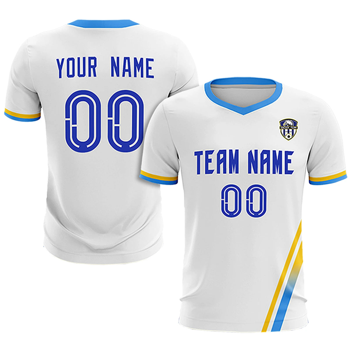 Custom White Gold01-Powder Blue Gradient Fashion Sportswear Soccer Sets Jersey