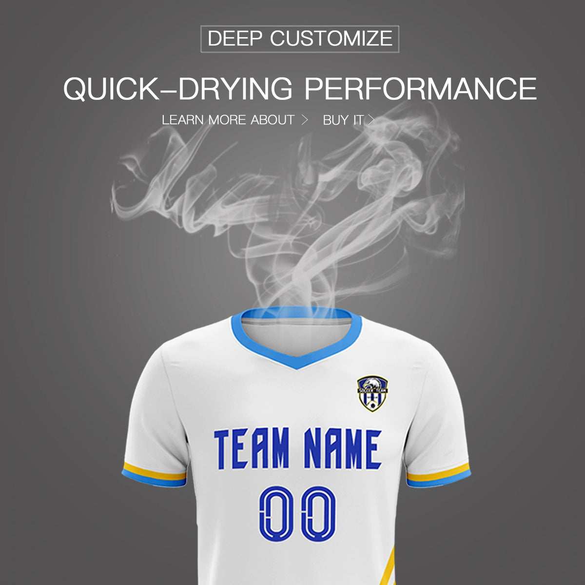 Custom White Gold01-Powder Blue Gradient Fashion Sportswear Soccer Sets Jersey