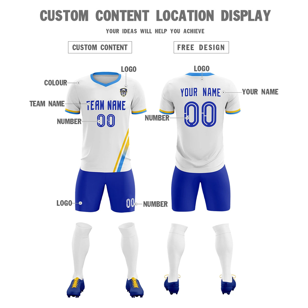 Custom White Gold01-Powder Blue Gradient Fashion Sportswear Soccer Sets Jersey