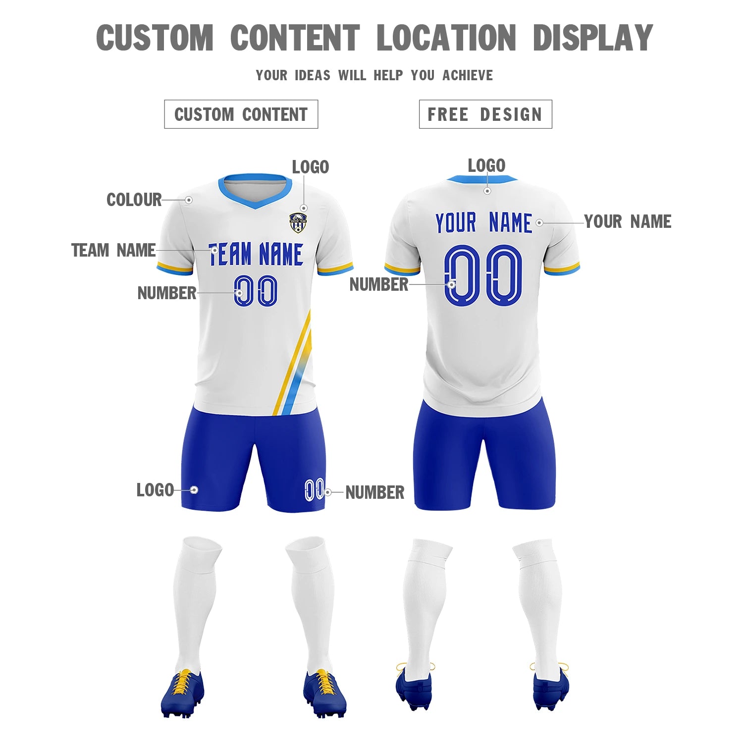 Custom White Gold01-Powder Blue Gradient Fashion Sportswear Soccer Sets Jersey