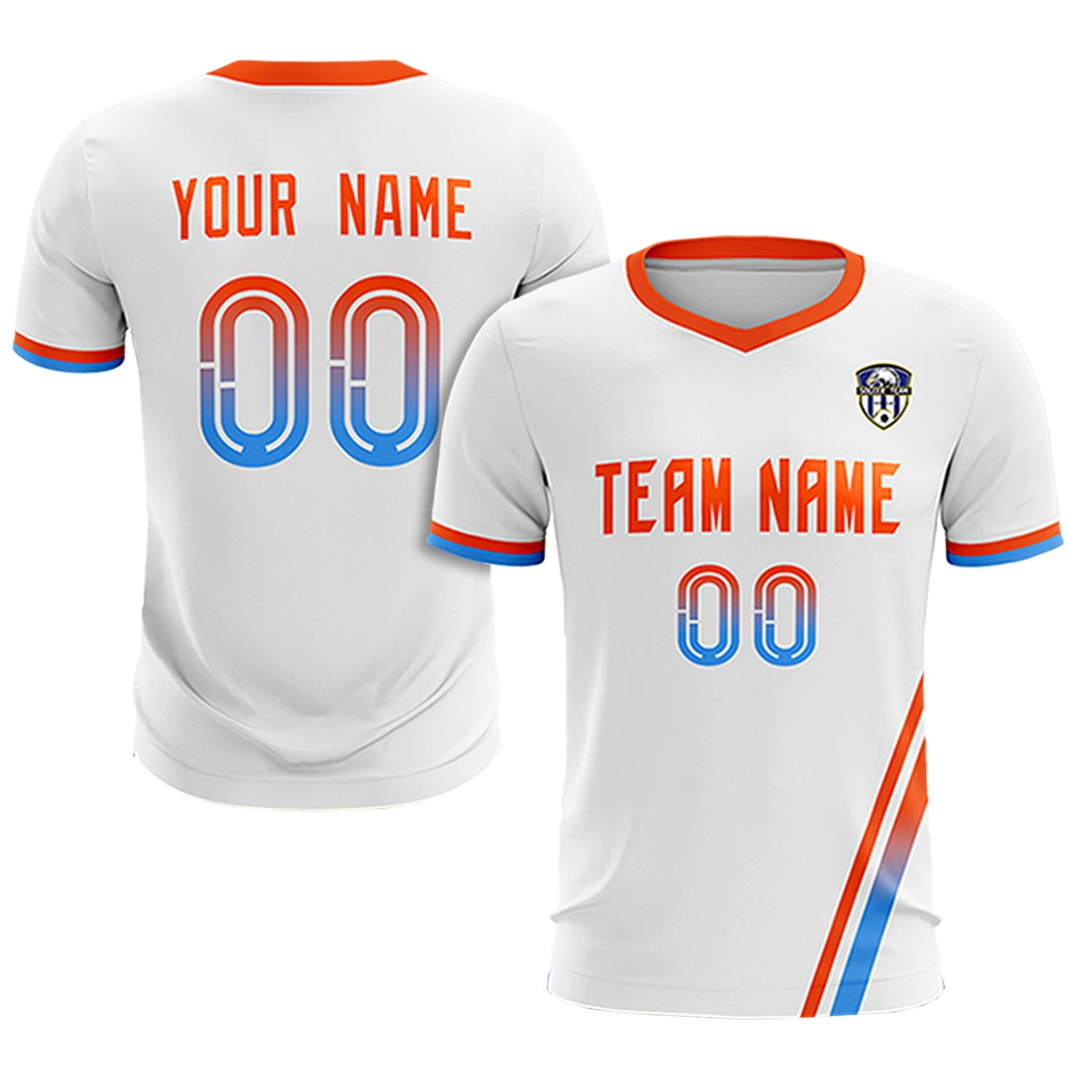 Custom White Orange-Powder Blue Gradient Fashion Sportswear Soccer Sets Jersey