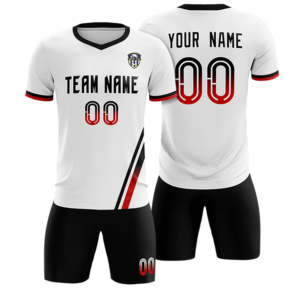Custom White Black-Red Gradient Fashion Sportswear Soccer Sets Jersey