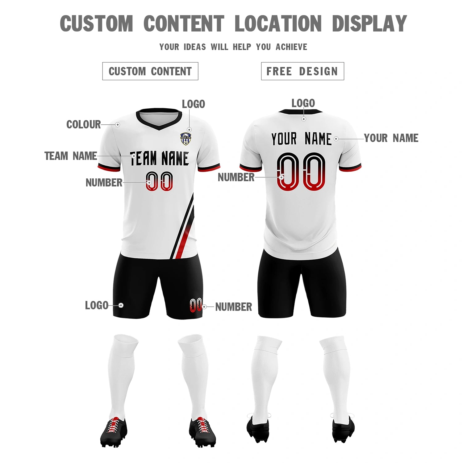 Custom White Black-Red Gradient Fashion Sportswear Soccer Sets Jersey