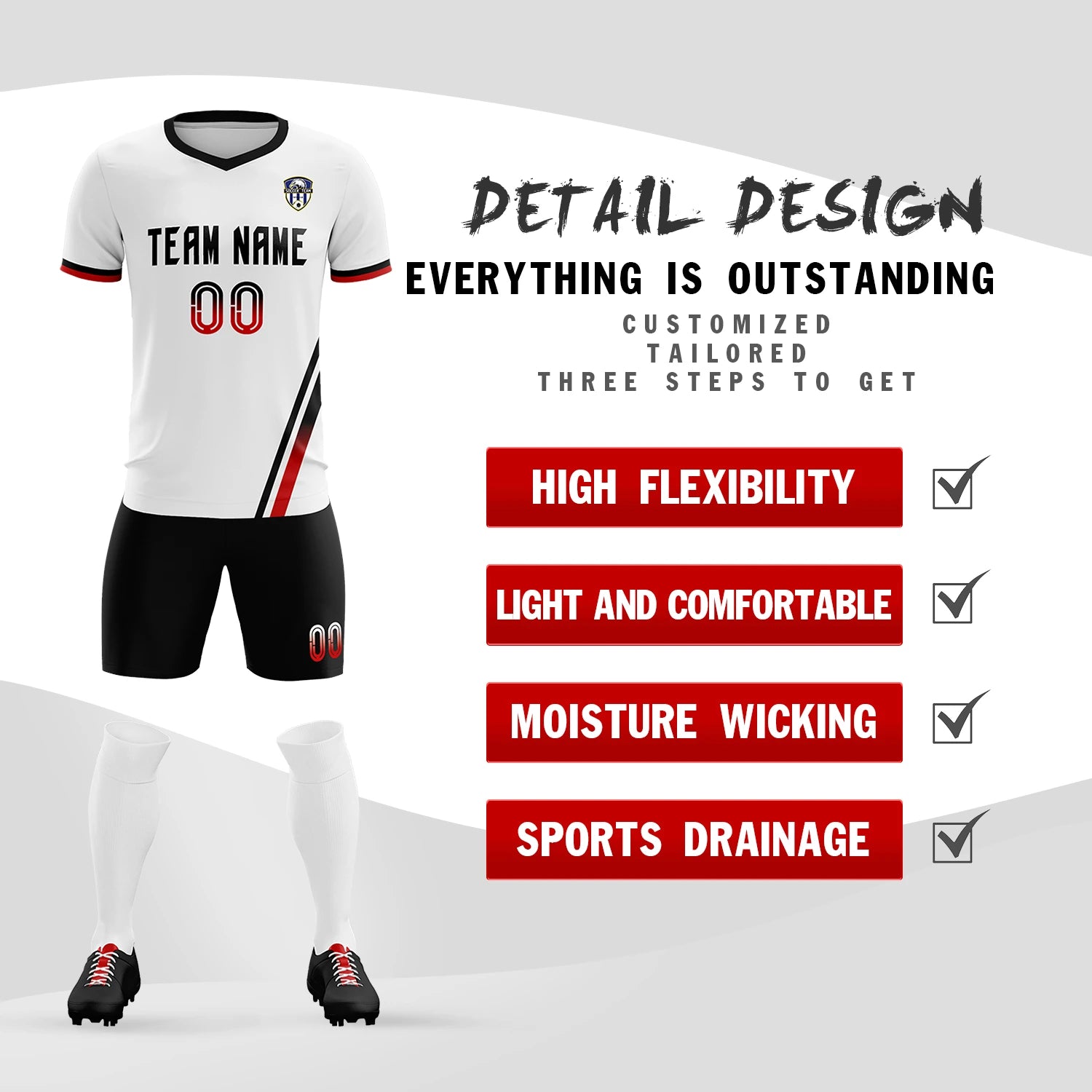 Custom White Black-Red Gradient Fashion Sportswear Soccer Sets Jersey