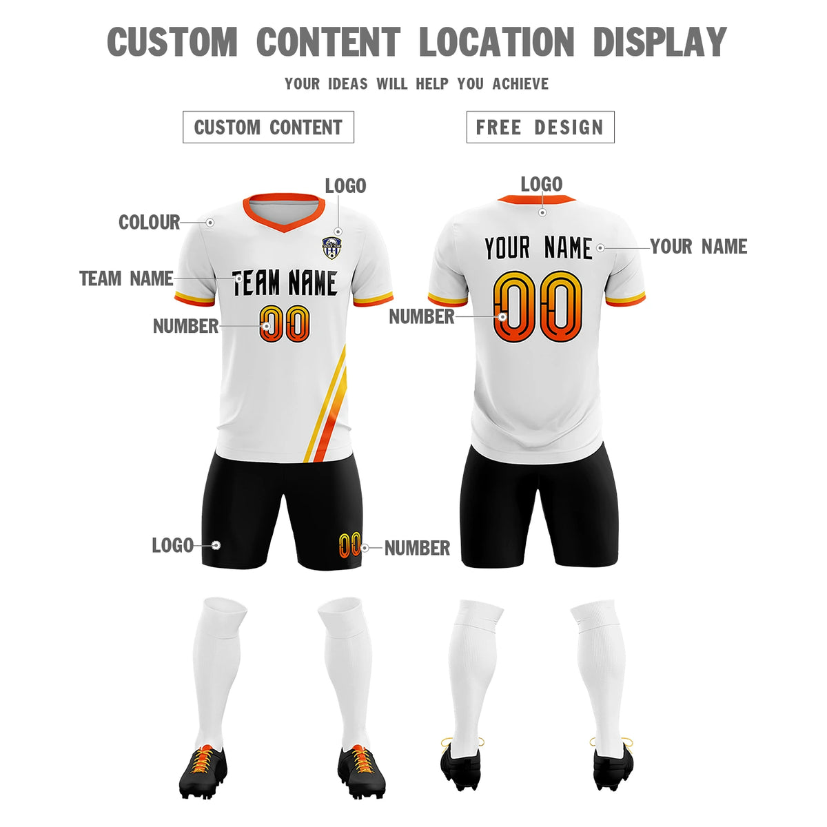 Custom White Gold01-Orange Gradient Fashion Sportswear Soccer Sets Jersey