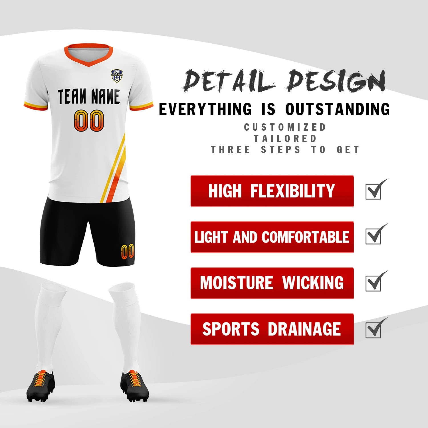 Custom White Gold01-Orange Gradient Fashion Sportswear Soccer Sets Jersey