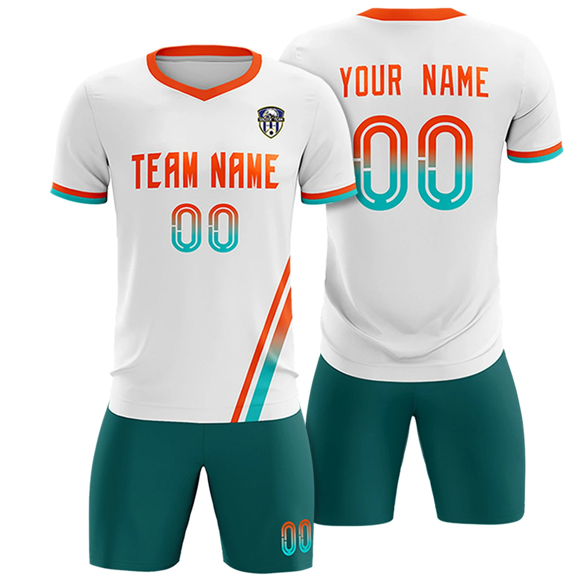 Custom White Orange-Bright Green Gradient Fashion Sportswear Soccer Sets Jersey