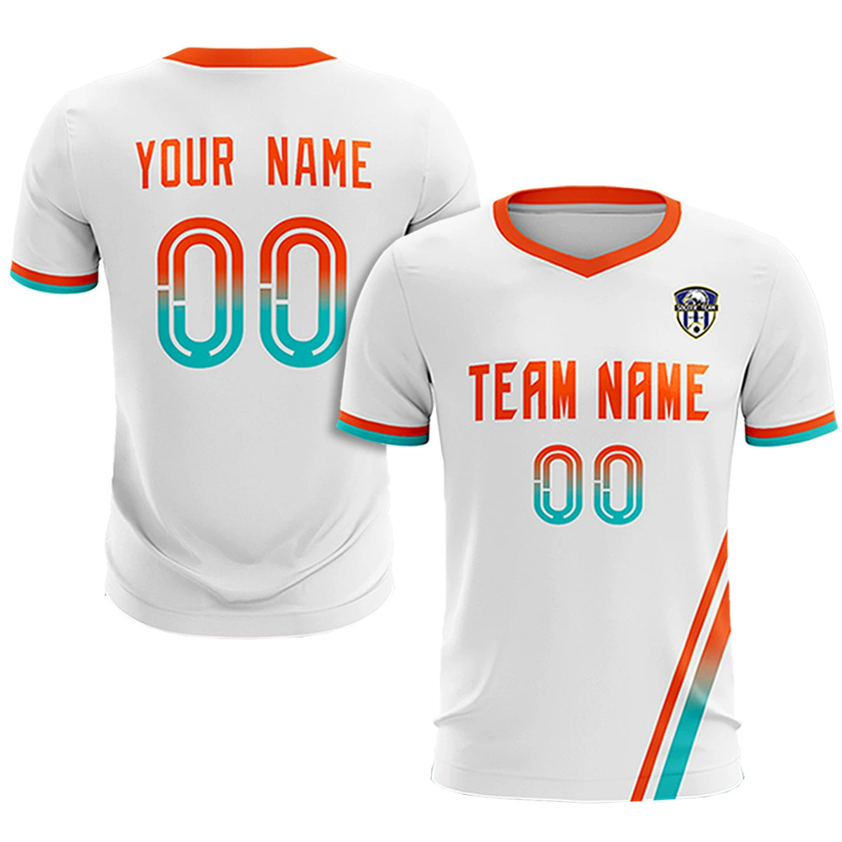 Custom White Orange-Bright Green Gradient Fashion Sportswear Soccer Sets Jersey