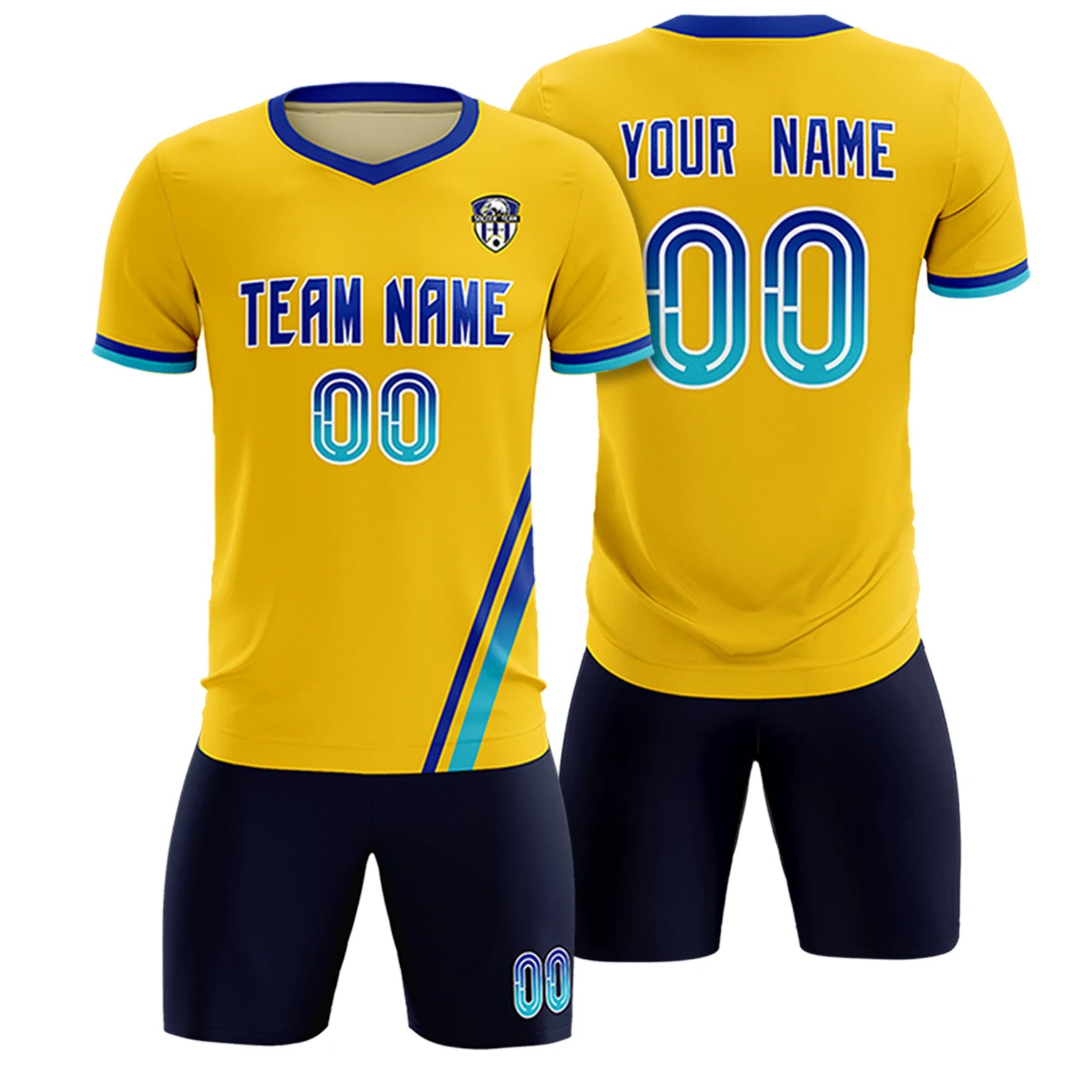 Custom Gold01 Royal Blue-Sky Blue Gradient Fashion Sportswear Soccer Sets Jersey