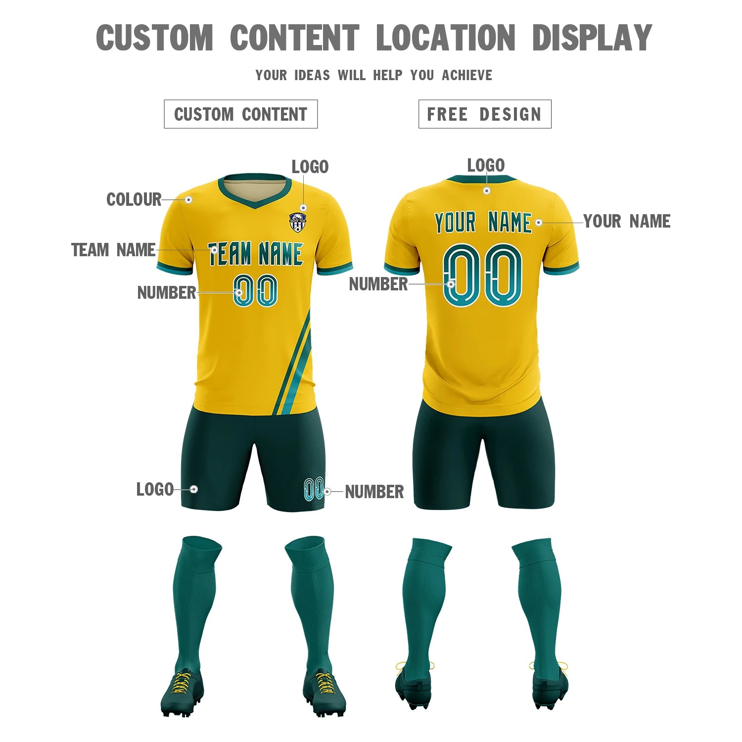 Custom Gold01 Aqua-Aqua Gradient Fashion Sportswear Soccer Sets Jersey