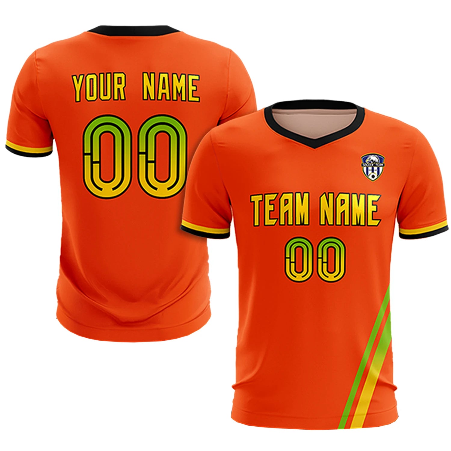 Custom Orange Neon Green-Gold01 Gradient Fashion Sportswear Soccer Sets Jersey